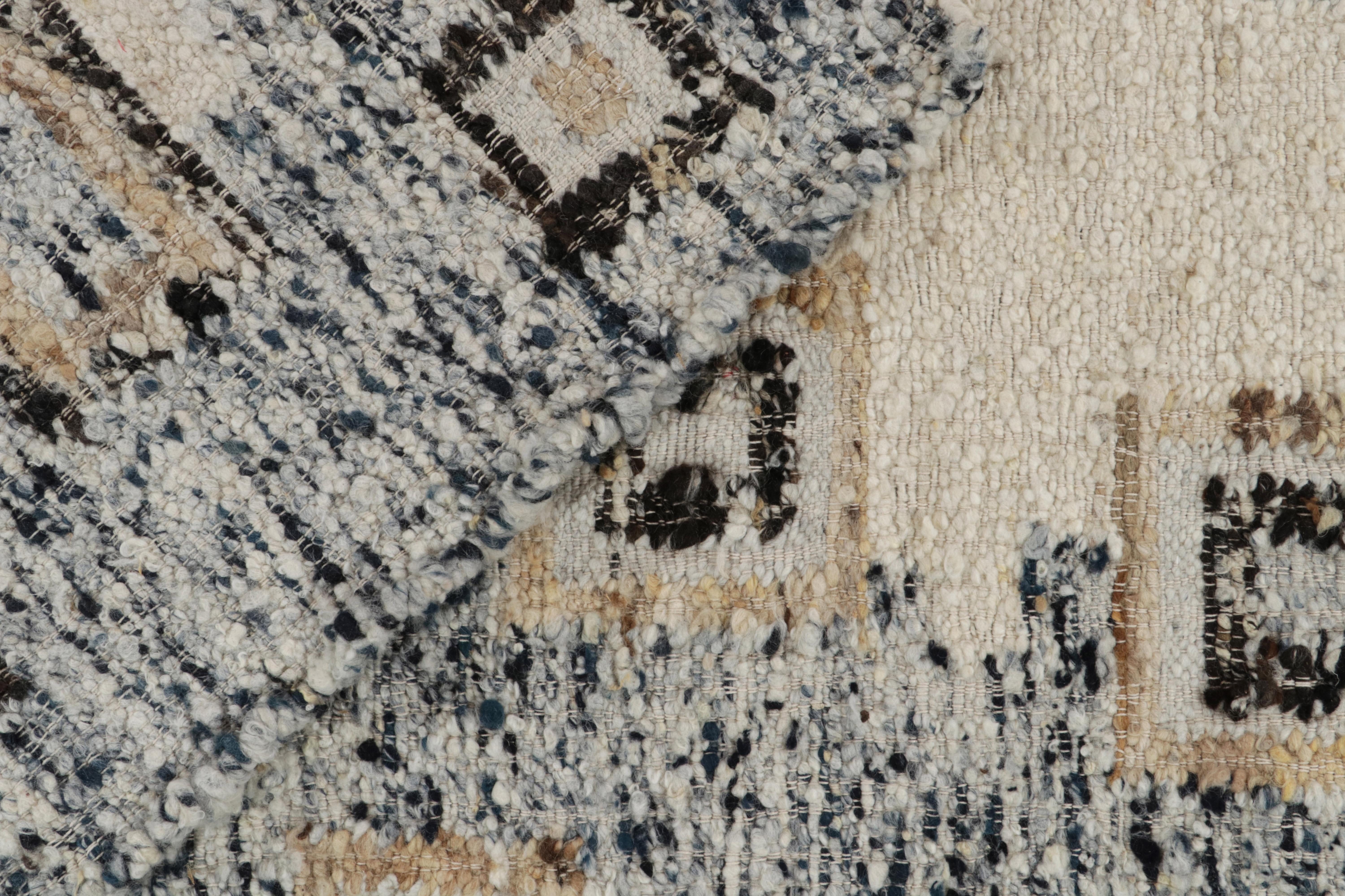 Contemporary Rug & Kilim's Deco Modern Kilim Rug in White, Blue Border, Geometric Patterns For Sale
