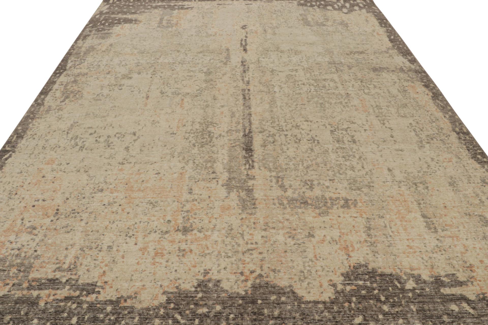 Modern Rug & Kilim’s Distressed Abstract Rug In Beige And Gray All Over Pattern For Sale