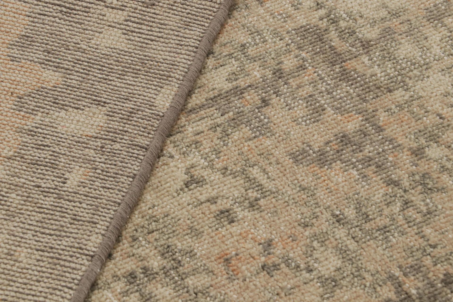Contemporary Rug & Kilim’s Distressed Abstract Rug In Beige And Gray All Over Pattern For Sale