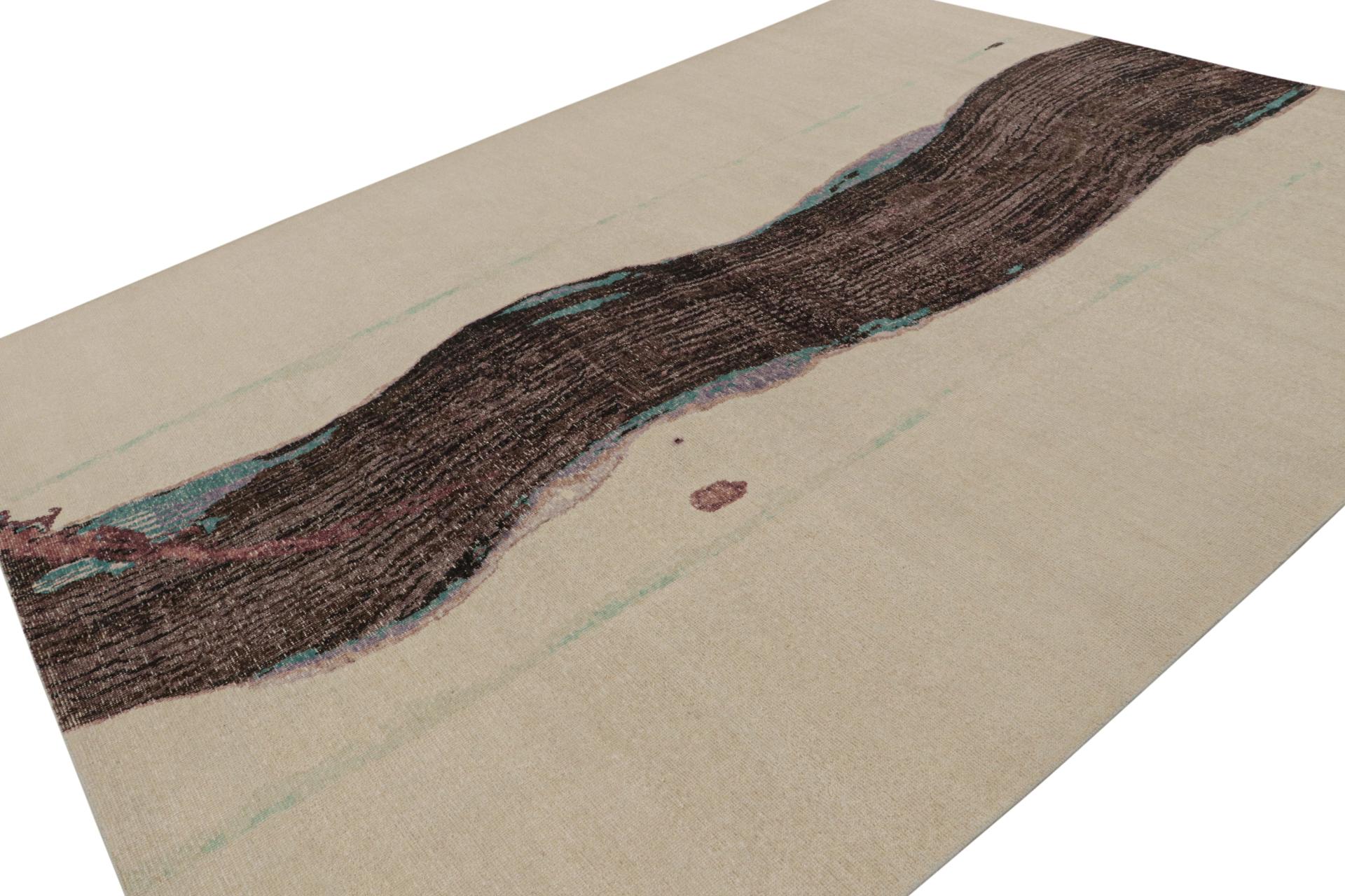 Dieser 9x12 große Teppich ist eine kühne Neuheit in der Homage Collection'S von Rug & Kilim. Dieses aus Wolle handgeknüpfte Stück verbindet die Sensibilität für abstrakte expressionistische Kunst mit unserem einzigartigen Rustic Modern
