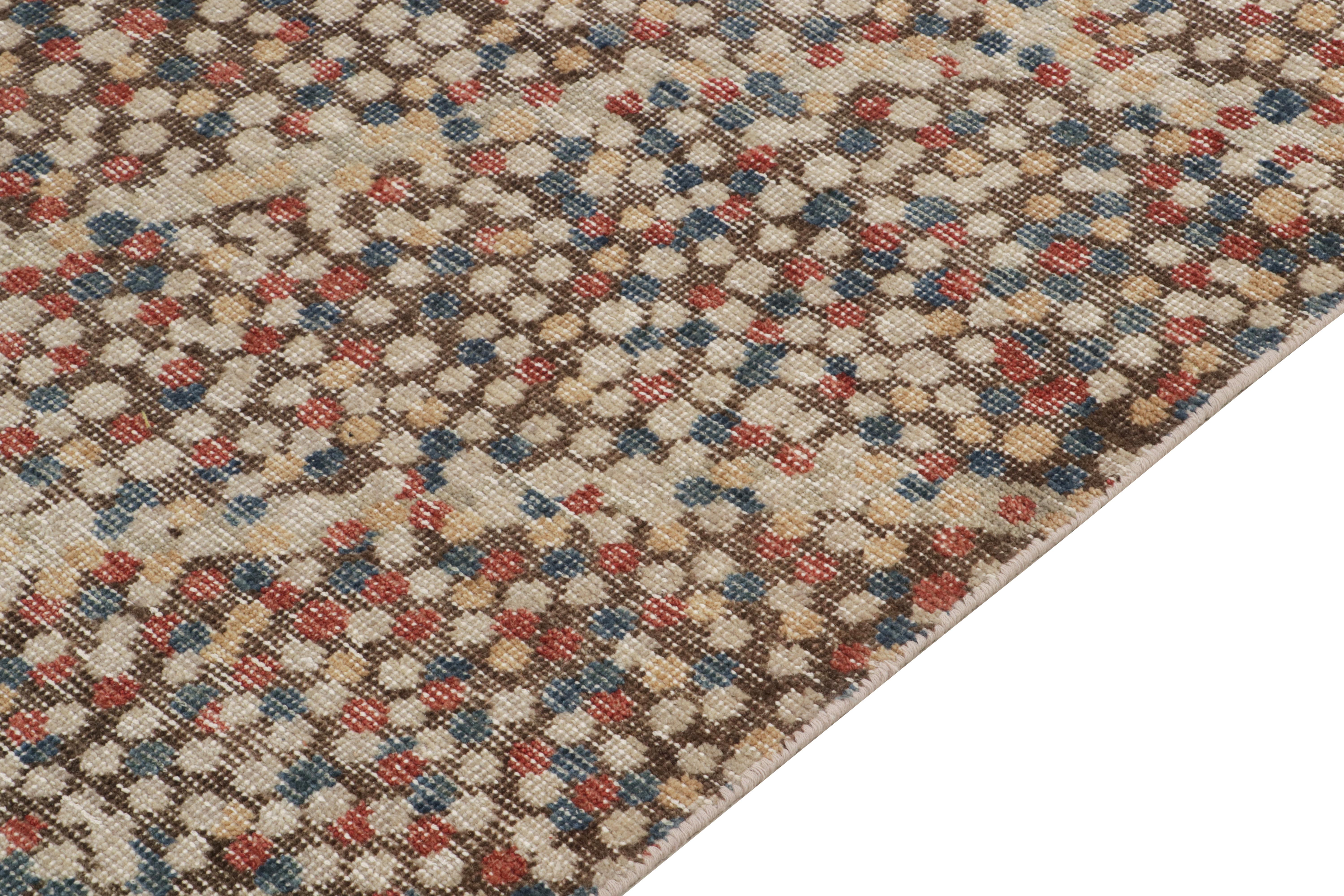 Hand-Knotted Rug & Kilim's Distressed Abstract Rug in Brown, Red & Blue Dots Pattern For Sale