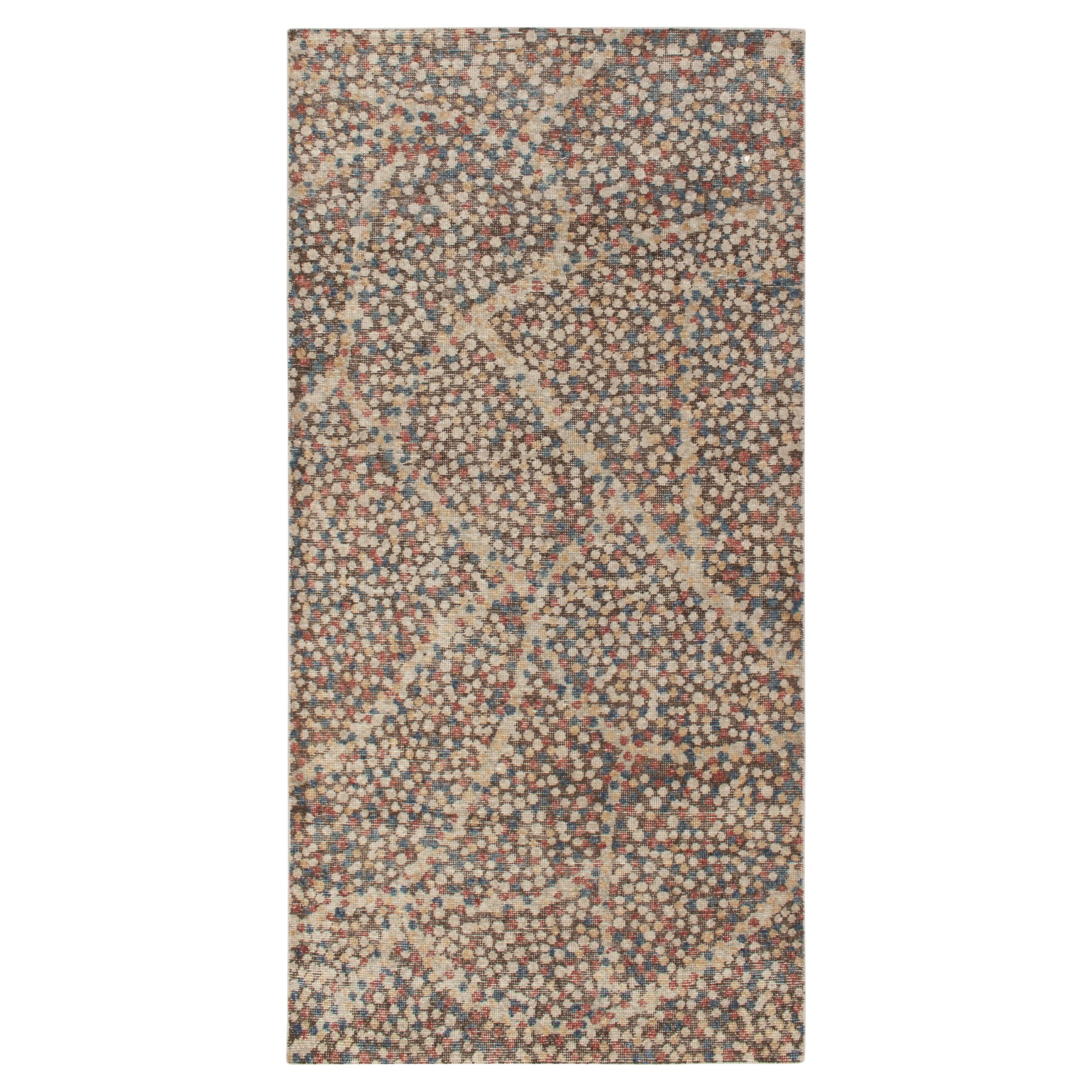 Rug & Kilim's Distressed Abstract Rug in Brown, Red & Blue Dots Pattern For Sale