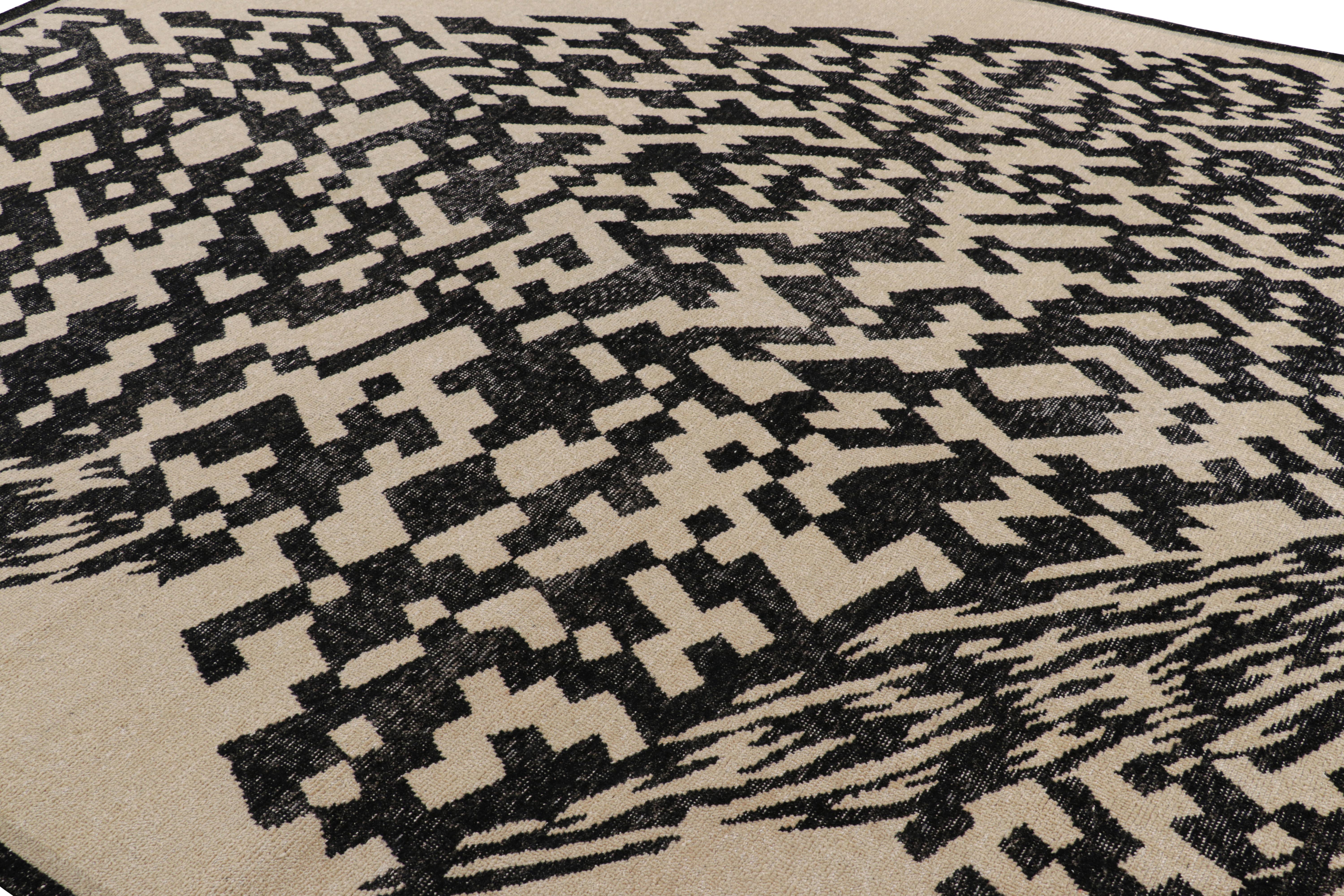 Dieser moderne, aus Indien stammende, handgeknüpfte Wollteppich im Format 9x12, der von moderner Kunst mit geometrischen Mustern inspiriert ist, ist eine spannende Ergänzung der Rug & Kilim Kollektion. 

Über das Design: 

Man kommt nicht umhin, die
