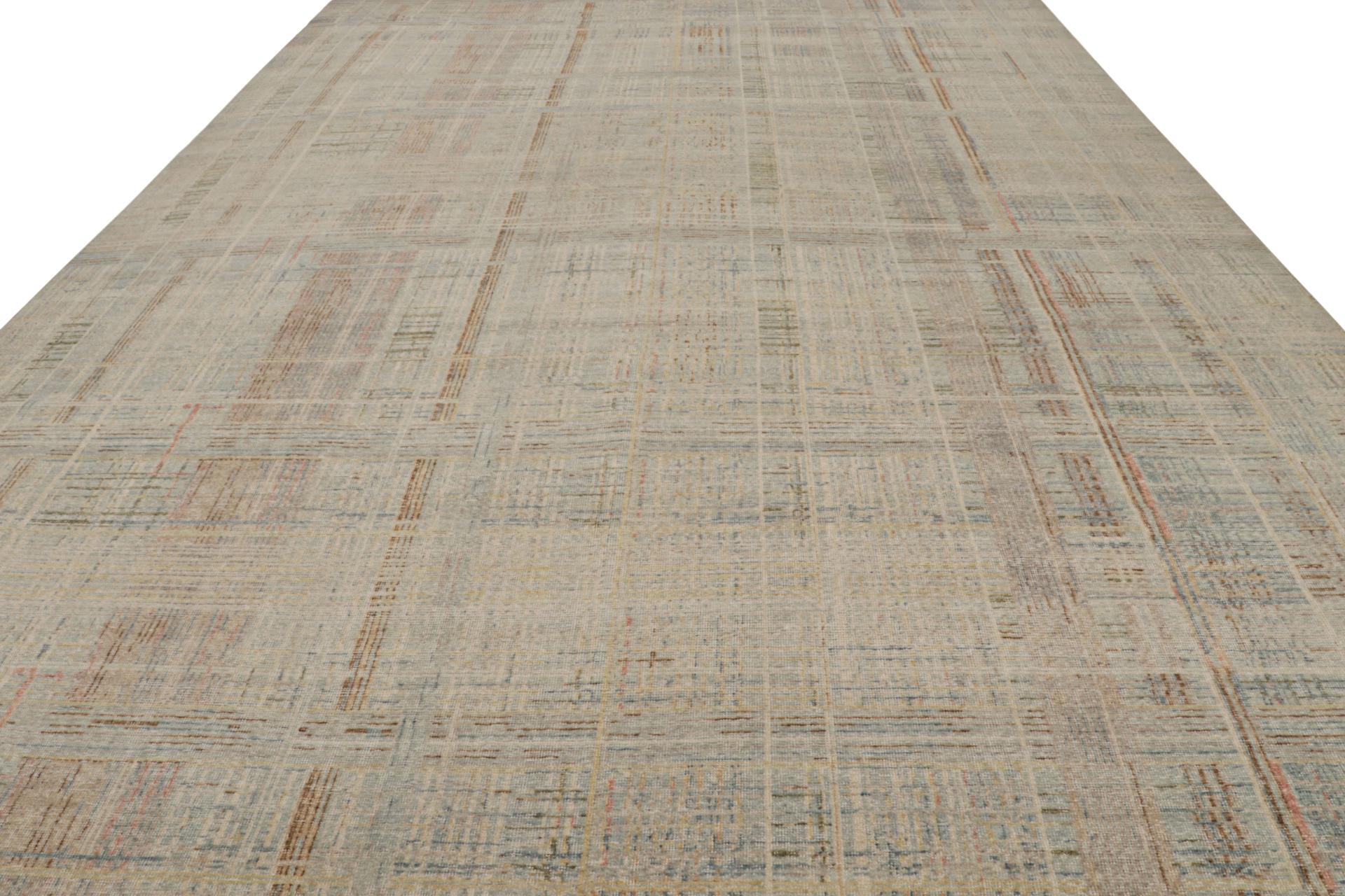 Modern Rug & Kilim’s Distressed Abstract Rug With Polychromatic Geometric Pattern For Sale