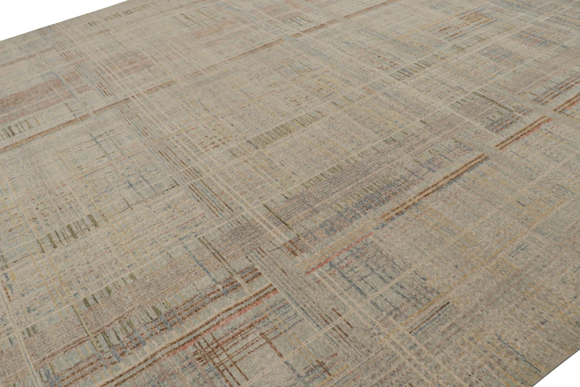 Indian Rug & Kilim’s Distressed Abstract Rug With Polychromatic Geometric Pattern For Sale