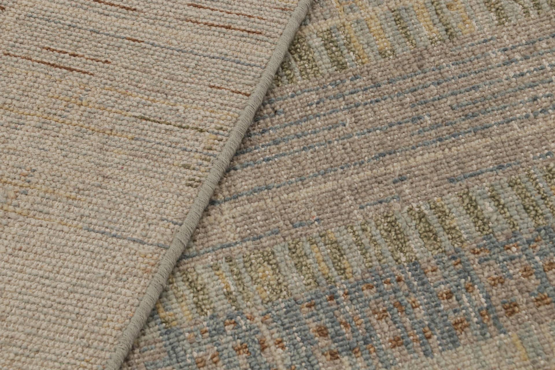 Contemporary Rug & Kilim’s Distressed Abstract Rug With Polychromatic Geometric Pattern For Sale