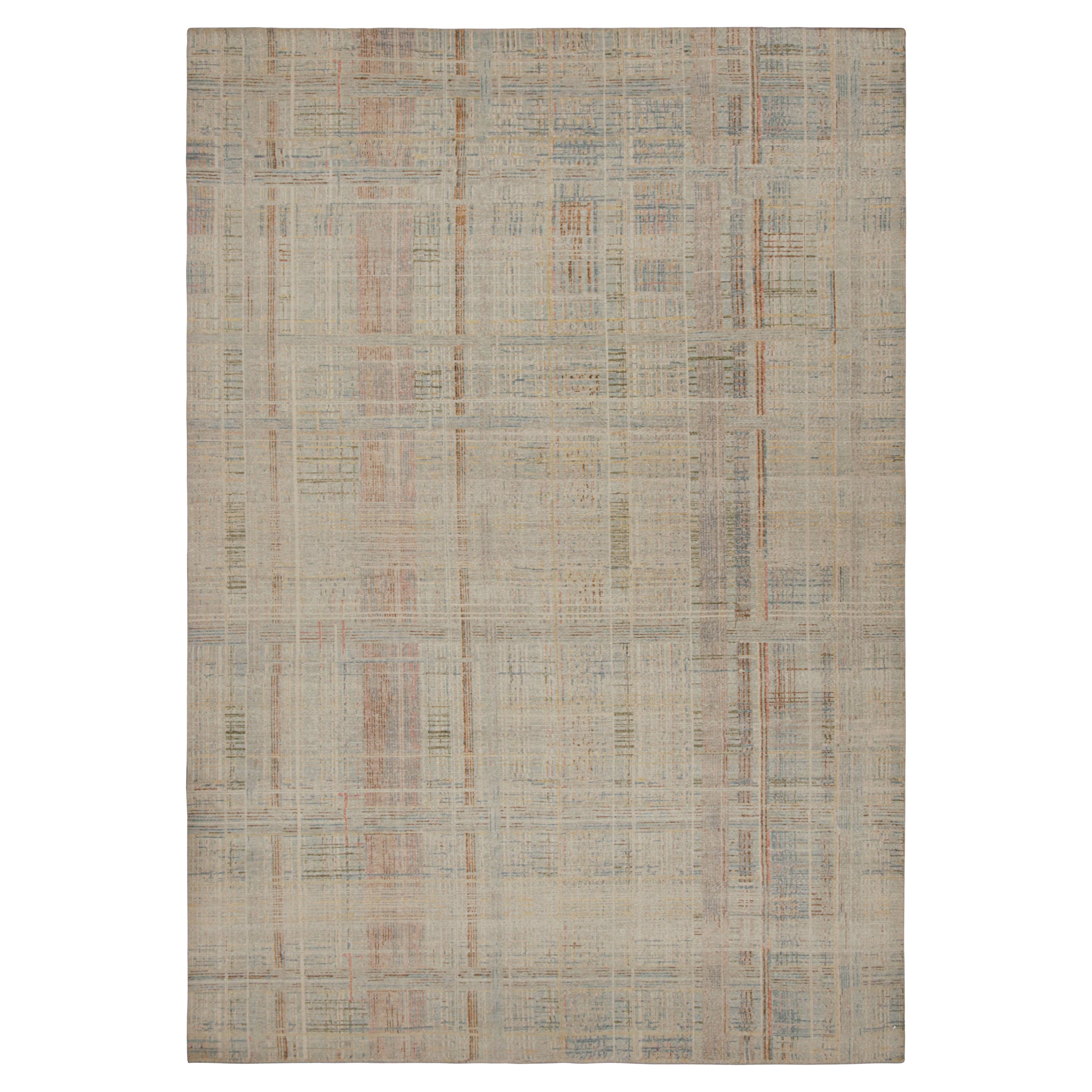 Rug 
Kilim’s Distressed Abstract Rug With Polychromatic Geometric Pattern For Sale