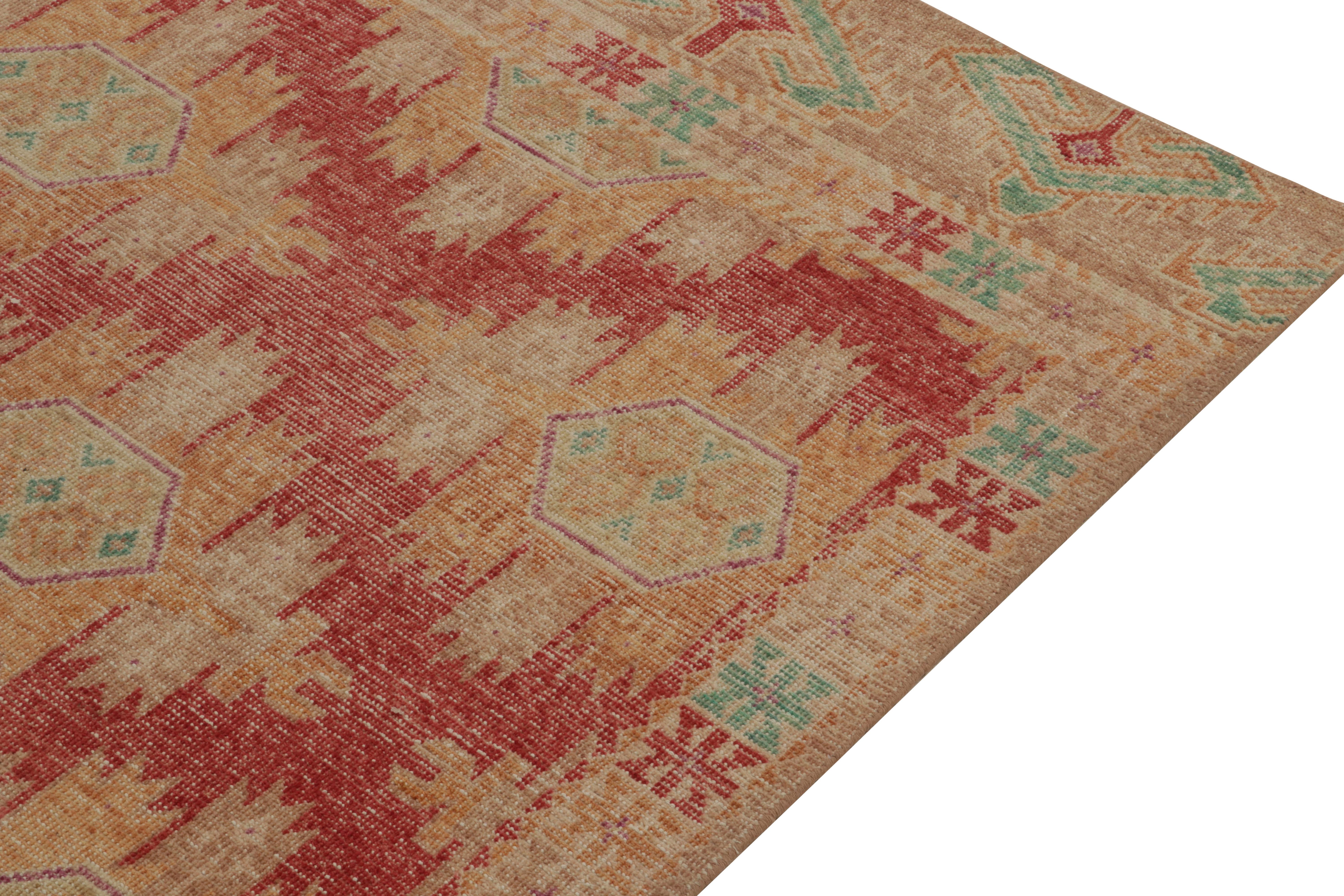 Hand-Knotted Rug & Kilim’s Distressed Bokhara Style Rug in Red, Beige & Gold Medallions For Sale