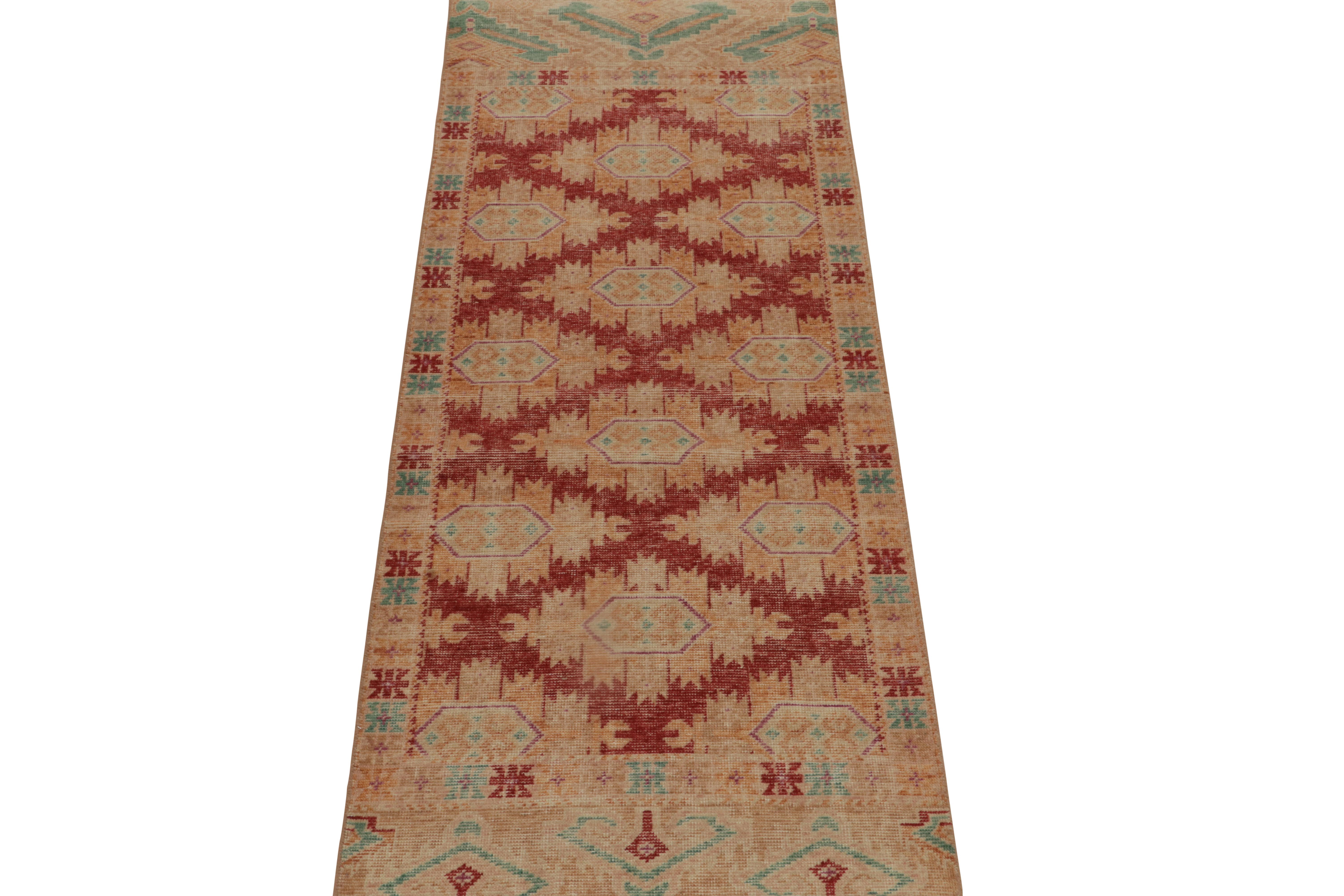 Tribal Rug & Kilim’s Distressed Bokhara Style Runner in Red, Beige & Gold Medallions For Sale