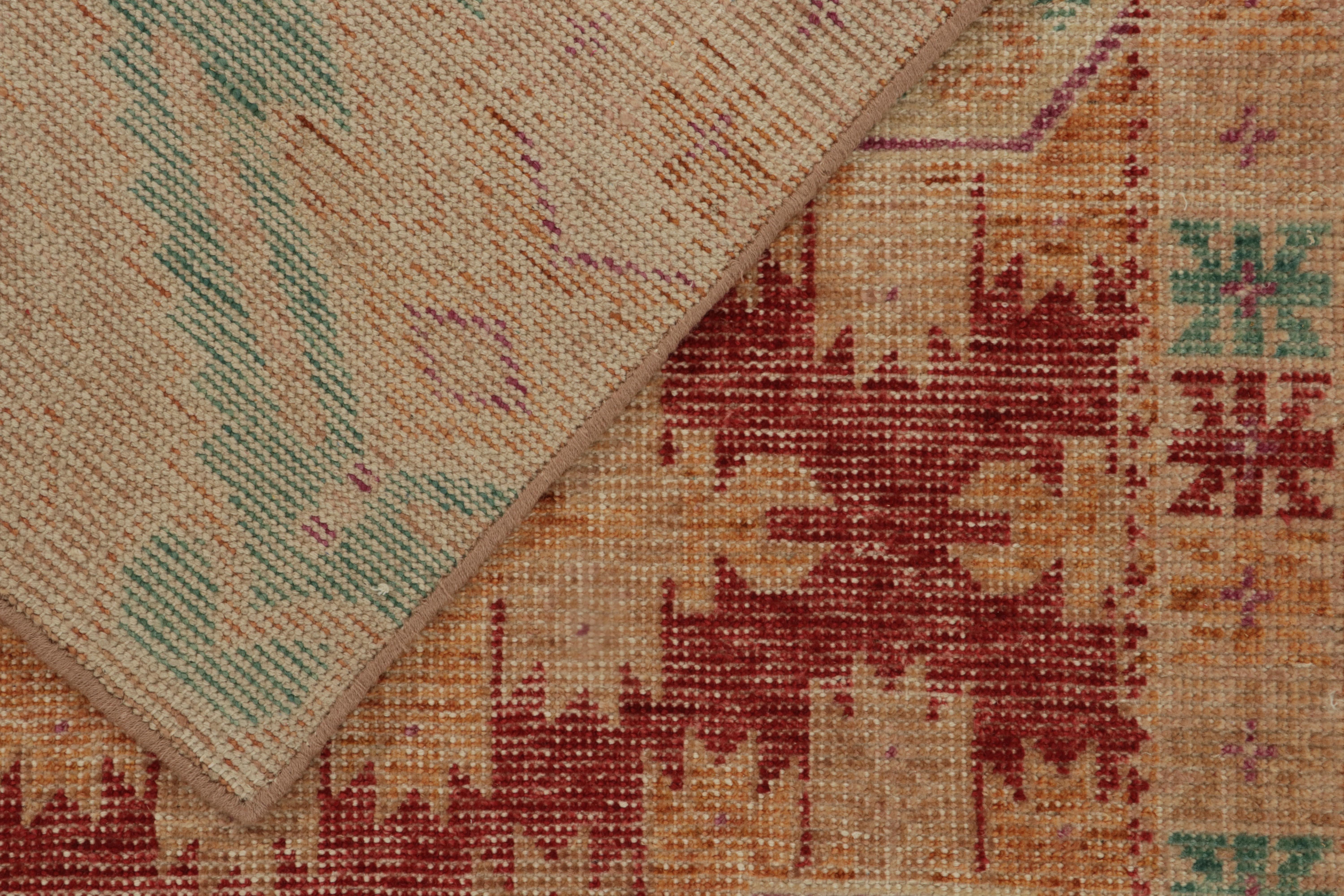 Contemporary Rug & Kilim’s Distressed Bokhara Style Runner in Red, Beige & Gold Medallions For Sale