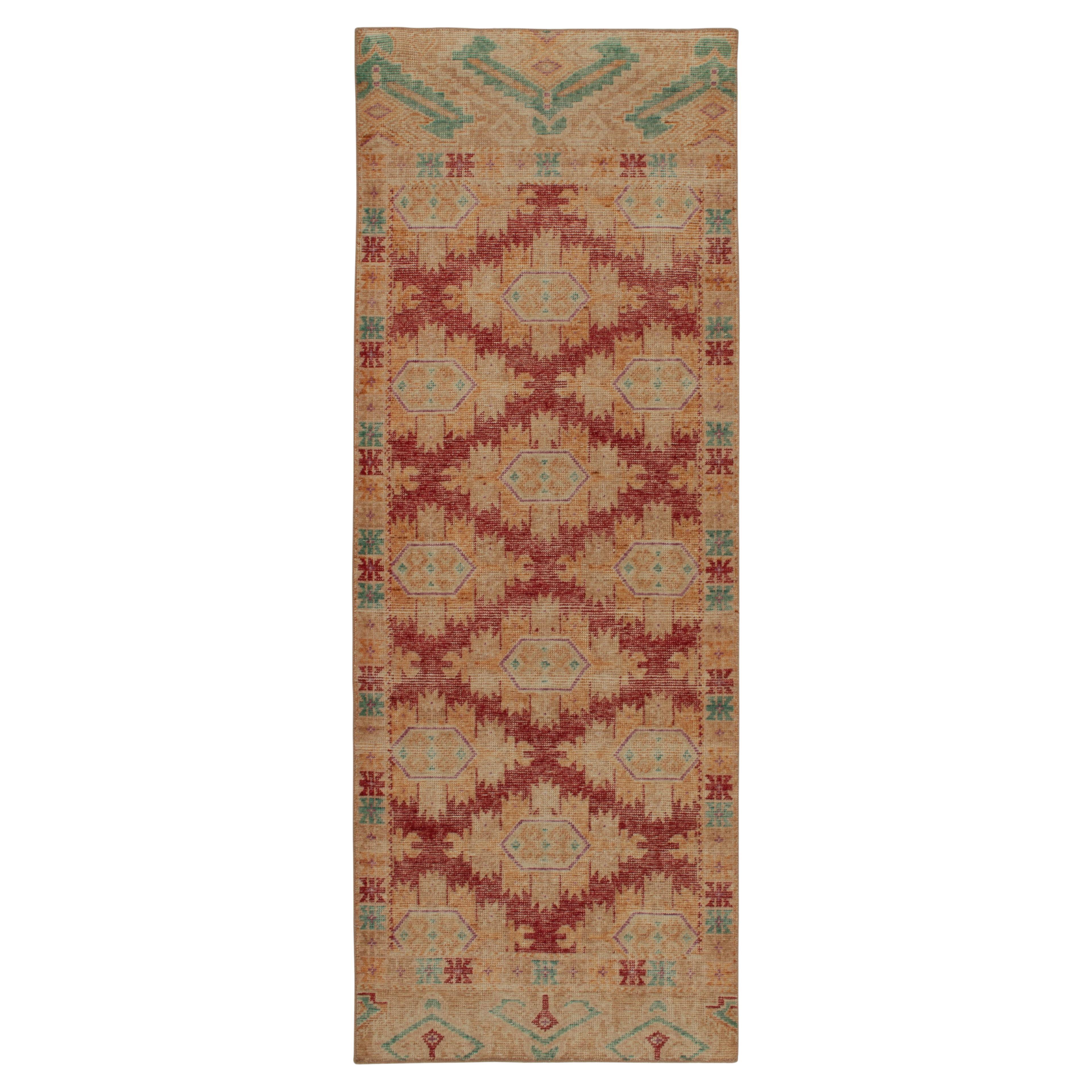 Rug & Kilim’s Distressed Bokhara Style Runner in Red, Beige & Gold Medallions For Sale