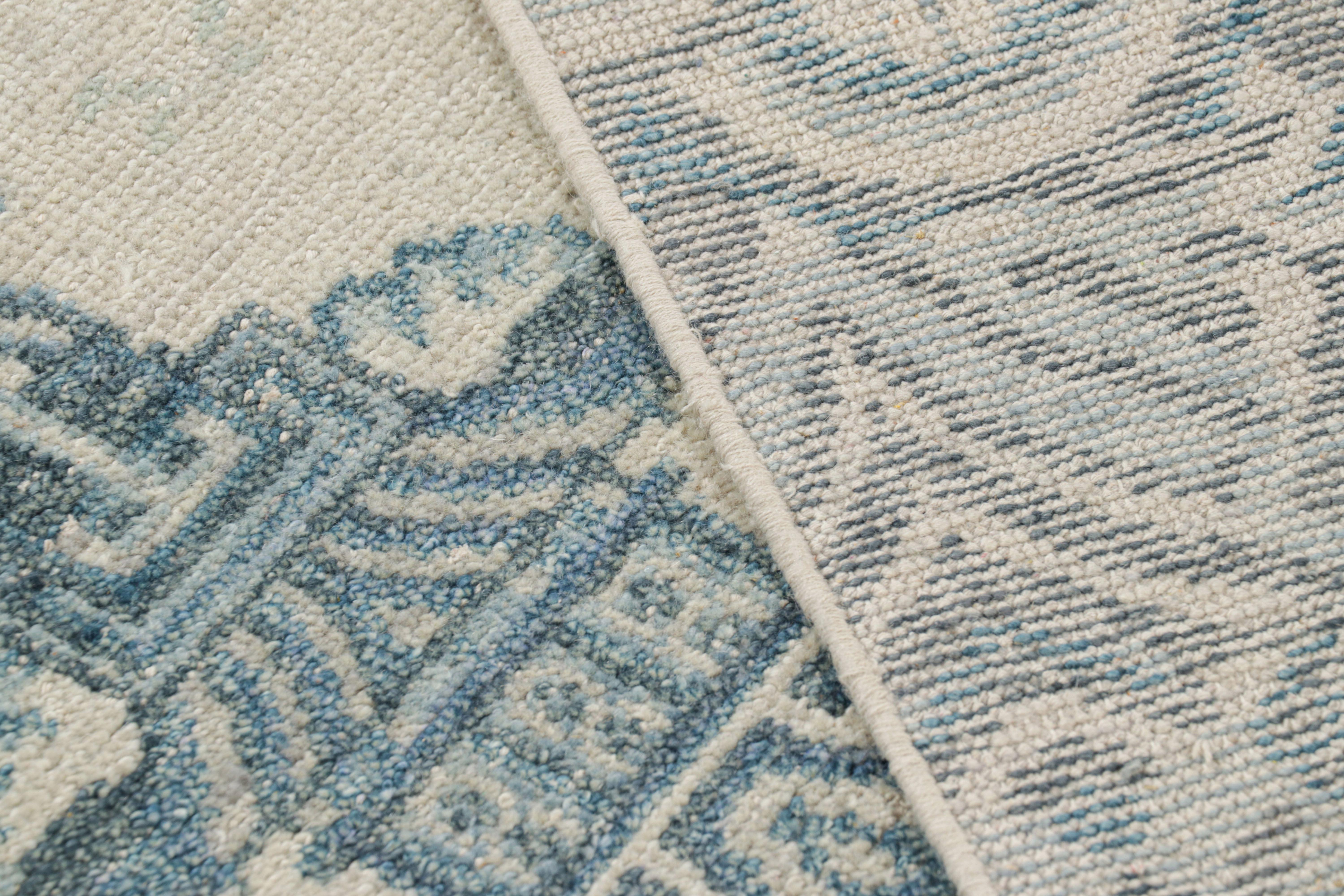 Wool Rug & Kilim’s Distressed Chinese Pictorial Rug in Blue and Off-White Tones For Sale