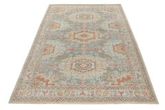Rug & Kilim’s Distressed Classic Style Custom Rug, Blue, Beige Geometric Pattern
