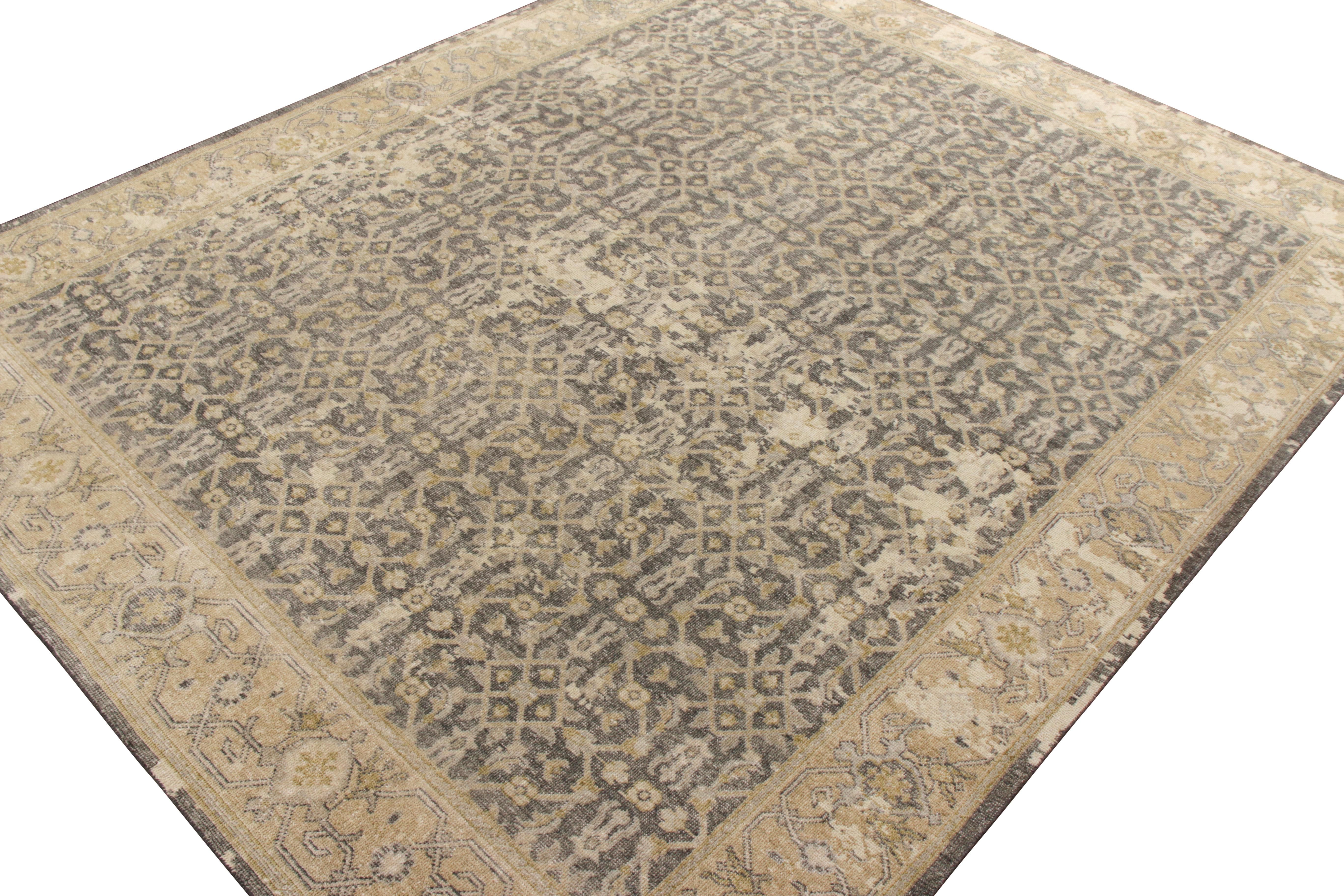 Other Rug & Kilim’s Distressed Classic Style Custom rug in Grey, Beige Herati Pattern For Sale
