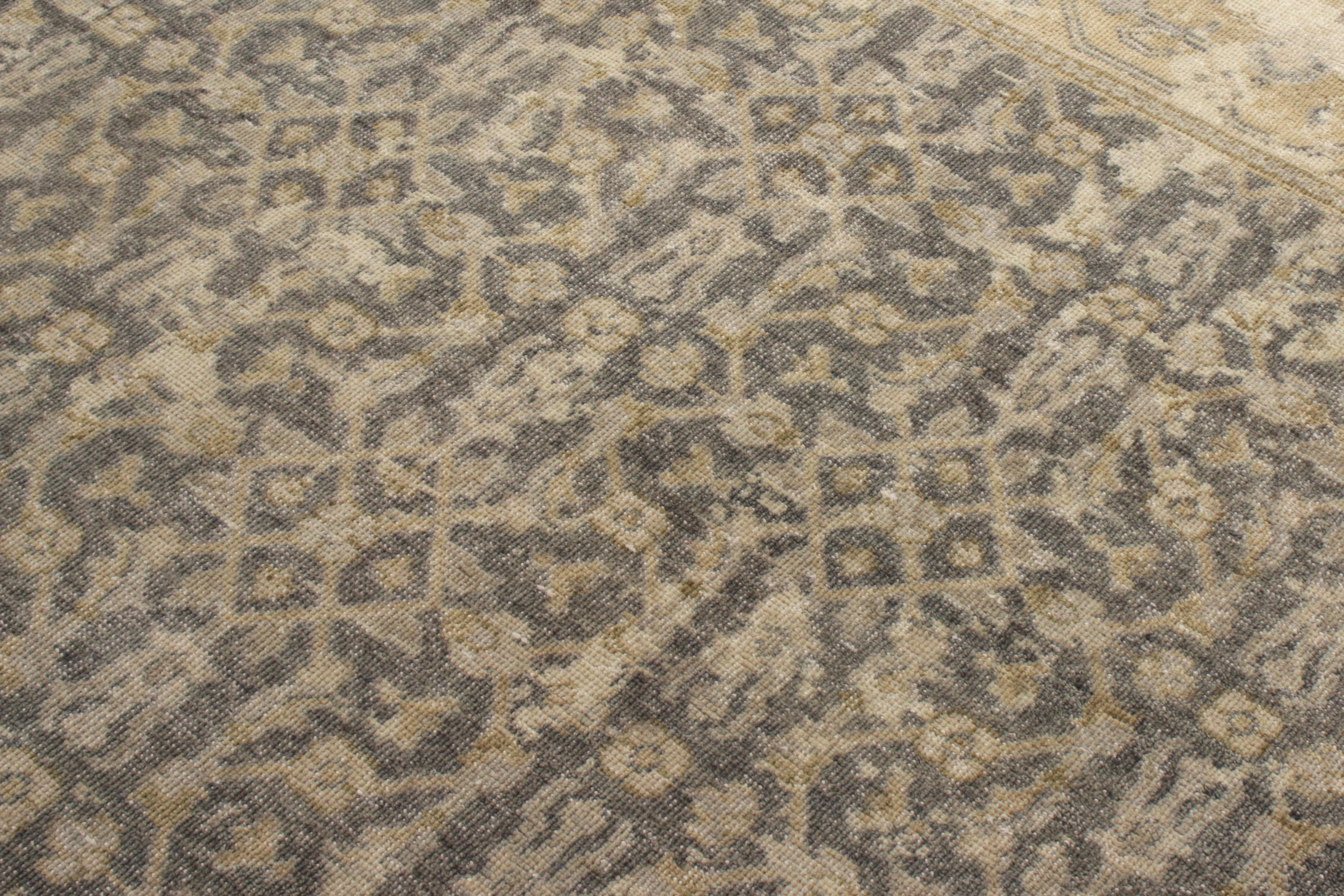 Indian Rug & Kilim’s Distressed Classic Style Custom rug in Grey, Beige Herati Pattern For Sale