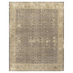 Rug & Kilim’s Distressed Classic Style Custom Rug in Grey, Beige Herati Pattern