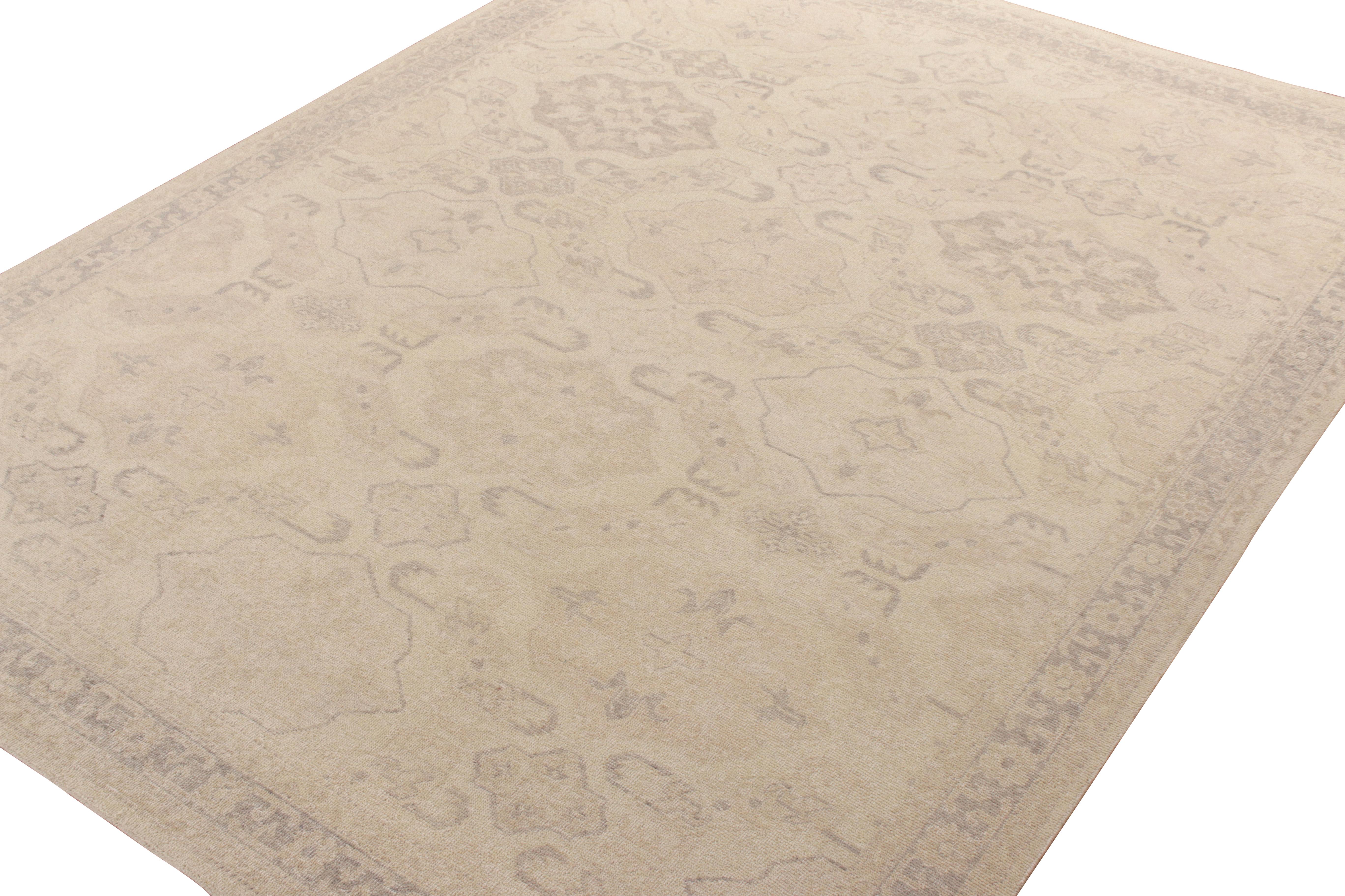 Other Rug & Kilim’s Distressed Classic Style Rug in all over Beige Gray Geometric Patt For Sale