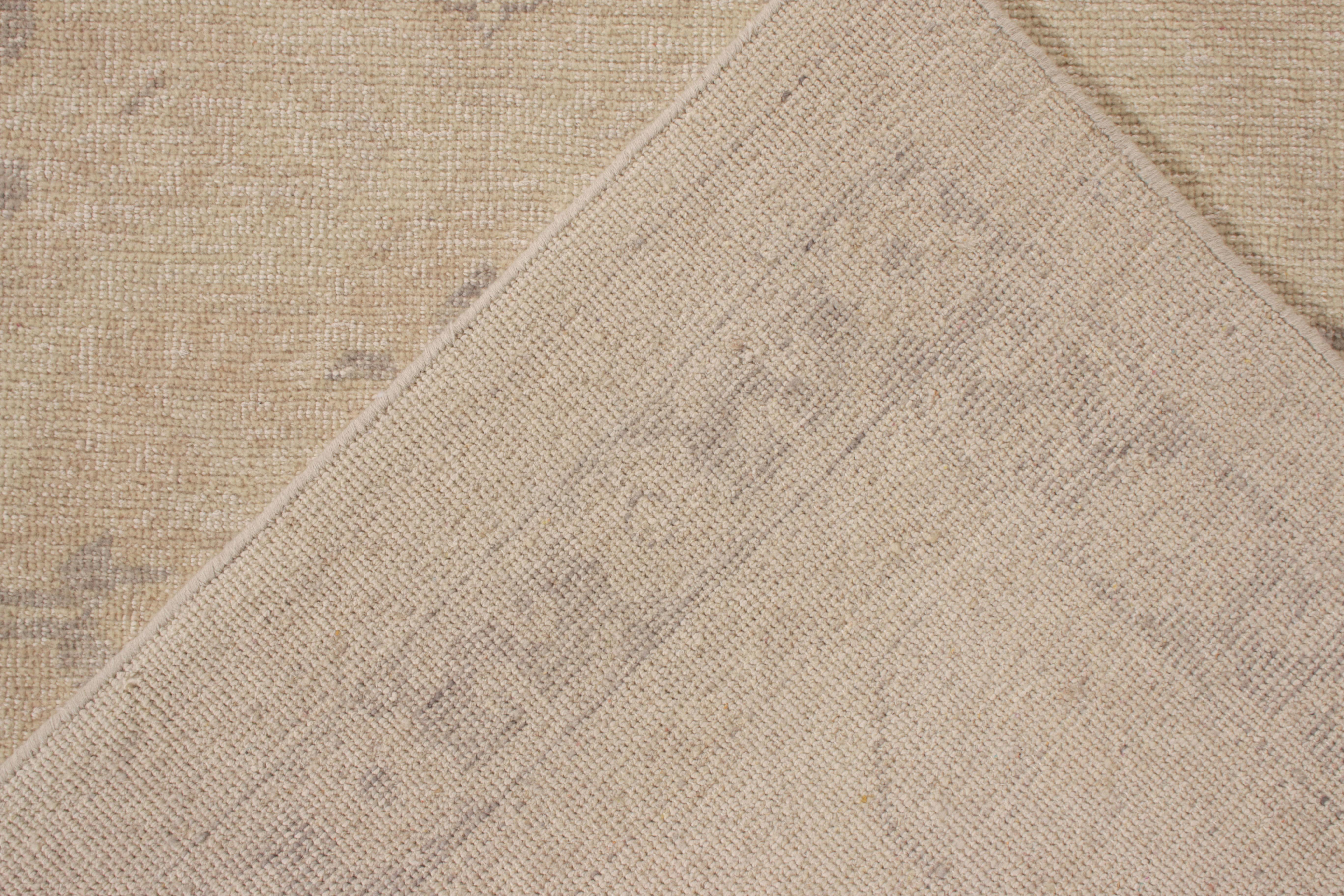 Hand-Knotted Rug & Kilim’s Distressed Classic Style Rug in all over Beige Gray Geometric Patt For Sale