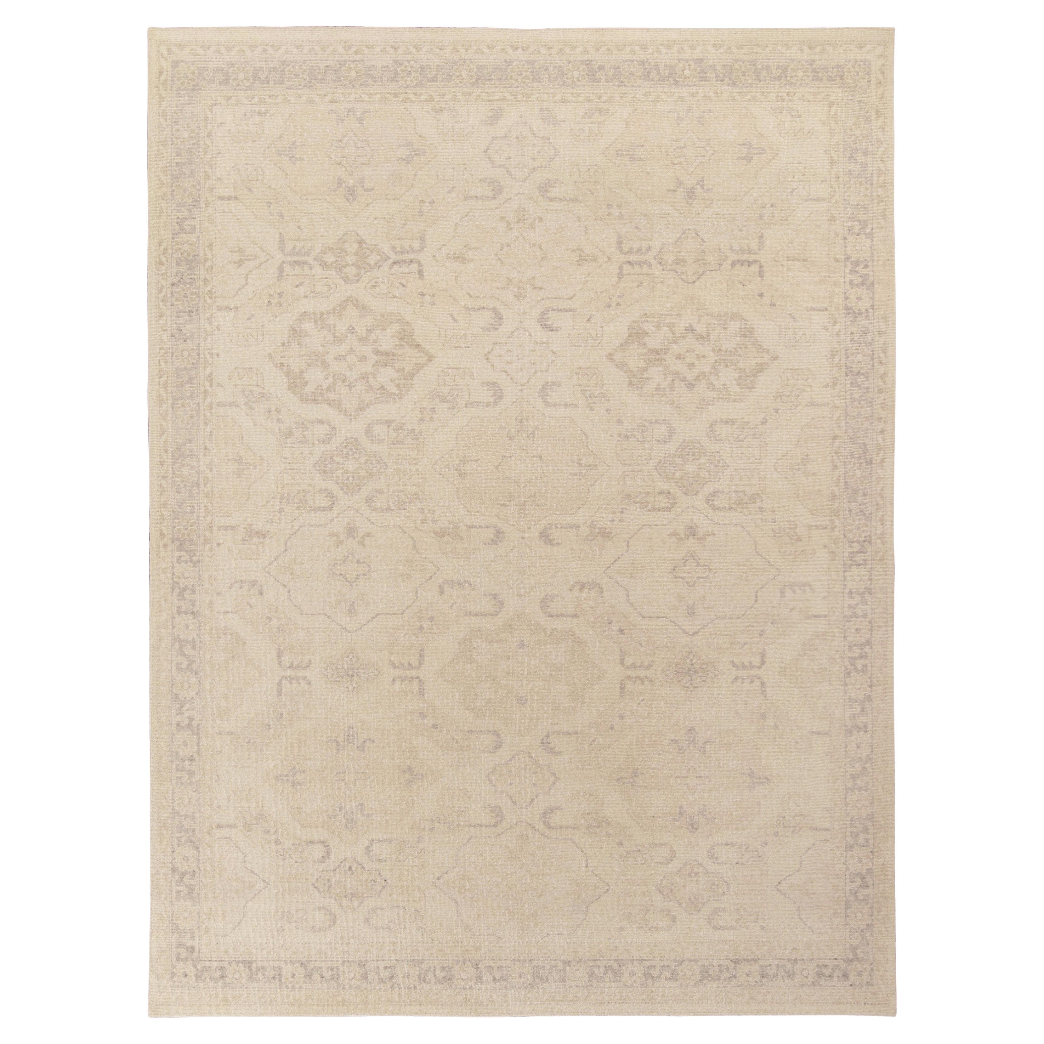 Rug & Kilim’s Distressed Classic Style Rug in all over Beige Gray Geometric Patt