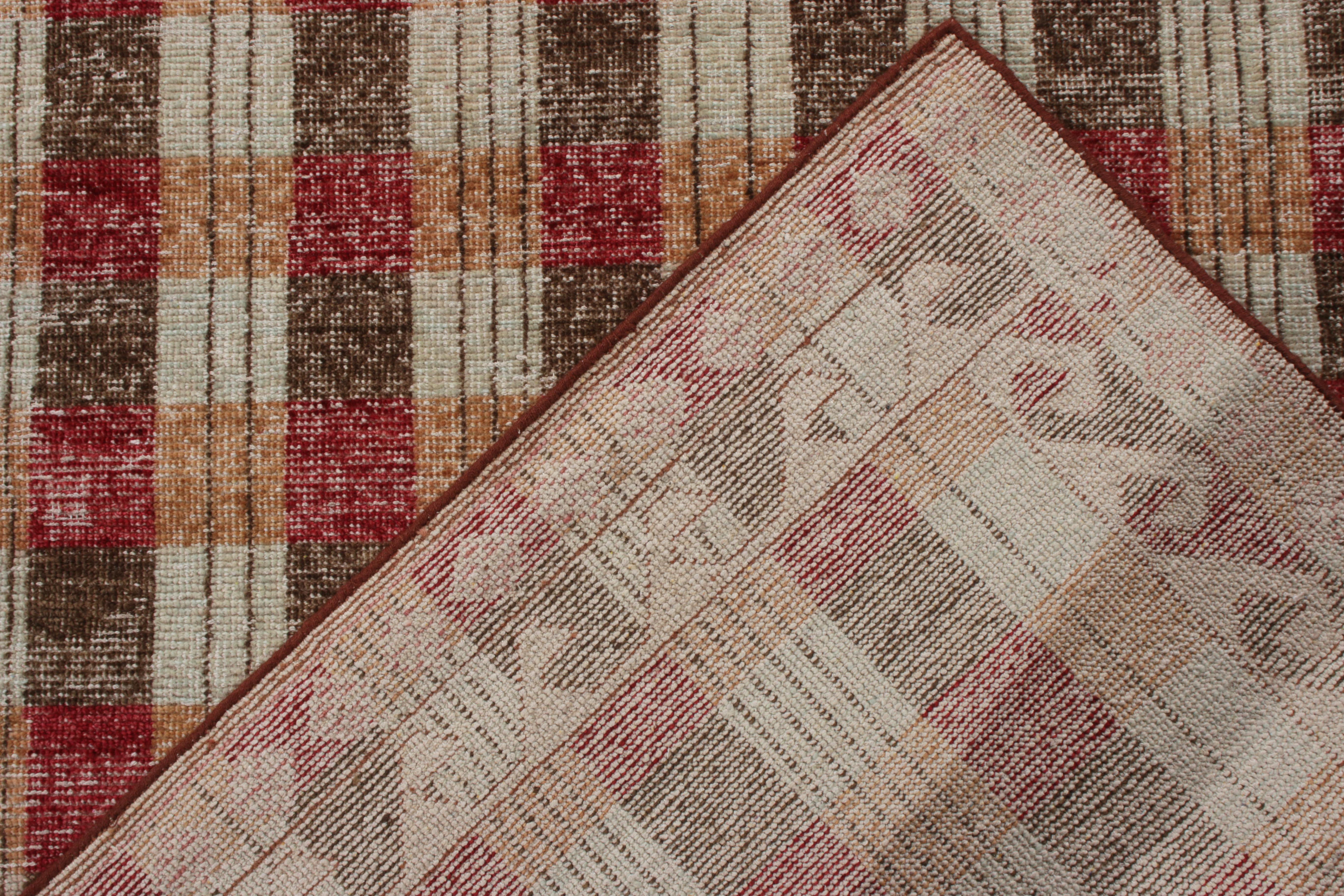 Hand-Knotted Rug & Kilim’s Distressed Classic Style Rug in Beige-Brown, Red Geometric Pattern For Sale
