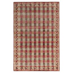 Tapis de style classique usé de Rug & Kilim en beige-brun, motif géométrique rouge