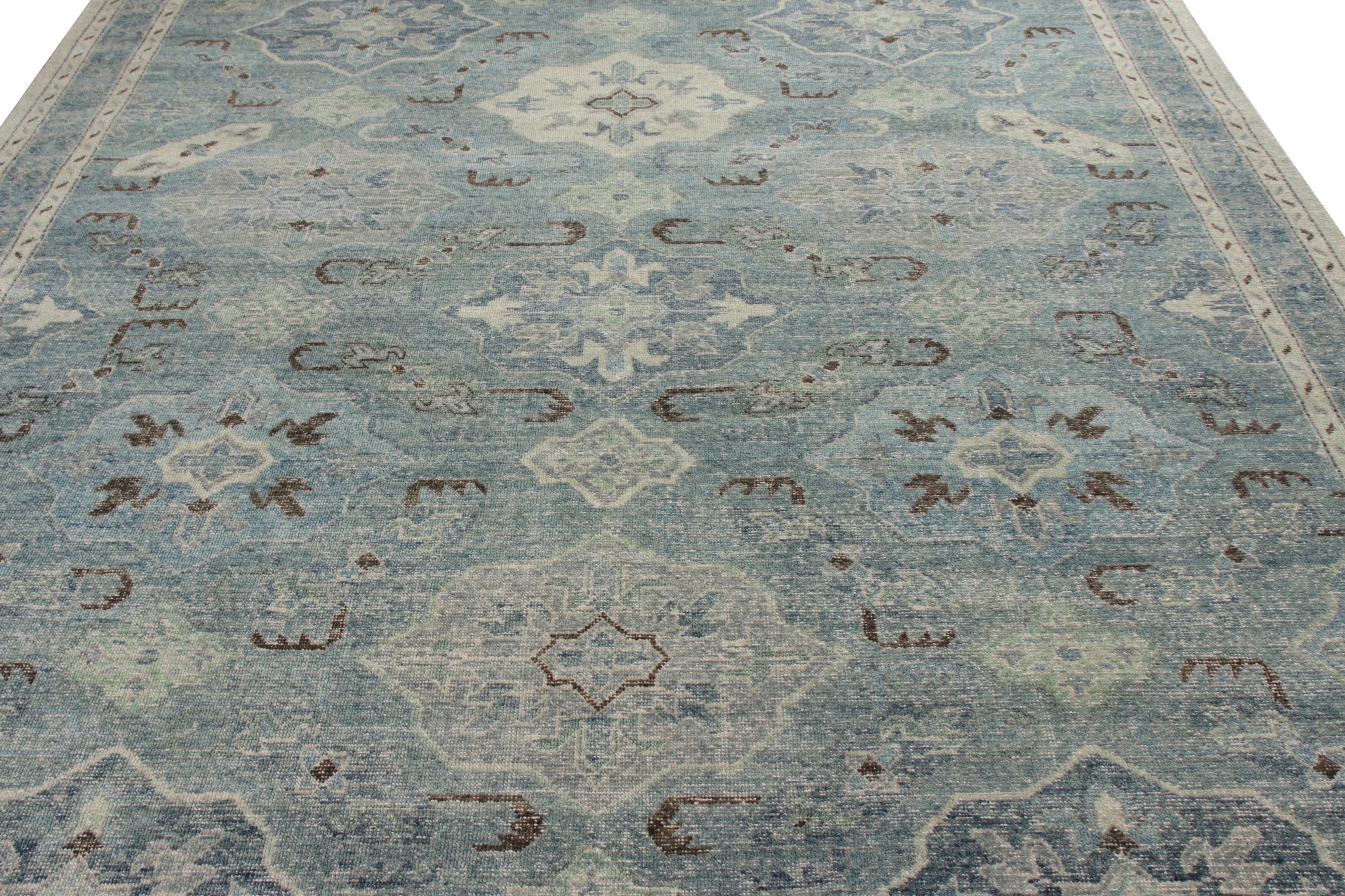 A custom rug design from the classic selections of Rug & Kilim’s Homage Collection—hand knotted in wool with a shabby-chic, distressed texture. This 9x12 edition exemplifies the detail and color bank this collection enjoys, particularly in this
