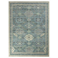 Rug & Kilim’s Distressed Classic Style Rug in Blue and Gray Geometric Pattern