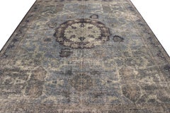 Rug & Kilim’s Distressed Classic Style Rug in Blue and Gray Medallion Pattern