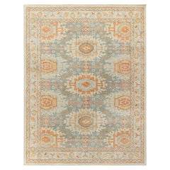 Rug & Kilim’s Distressed Classic Style Rug in Blue, Beige-Brown Geometric Patter