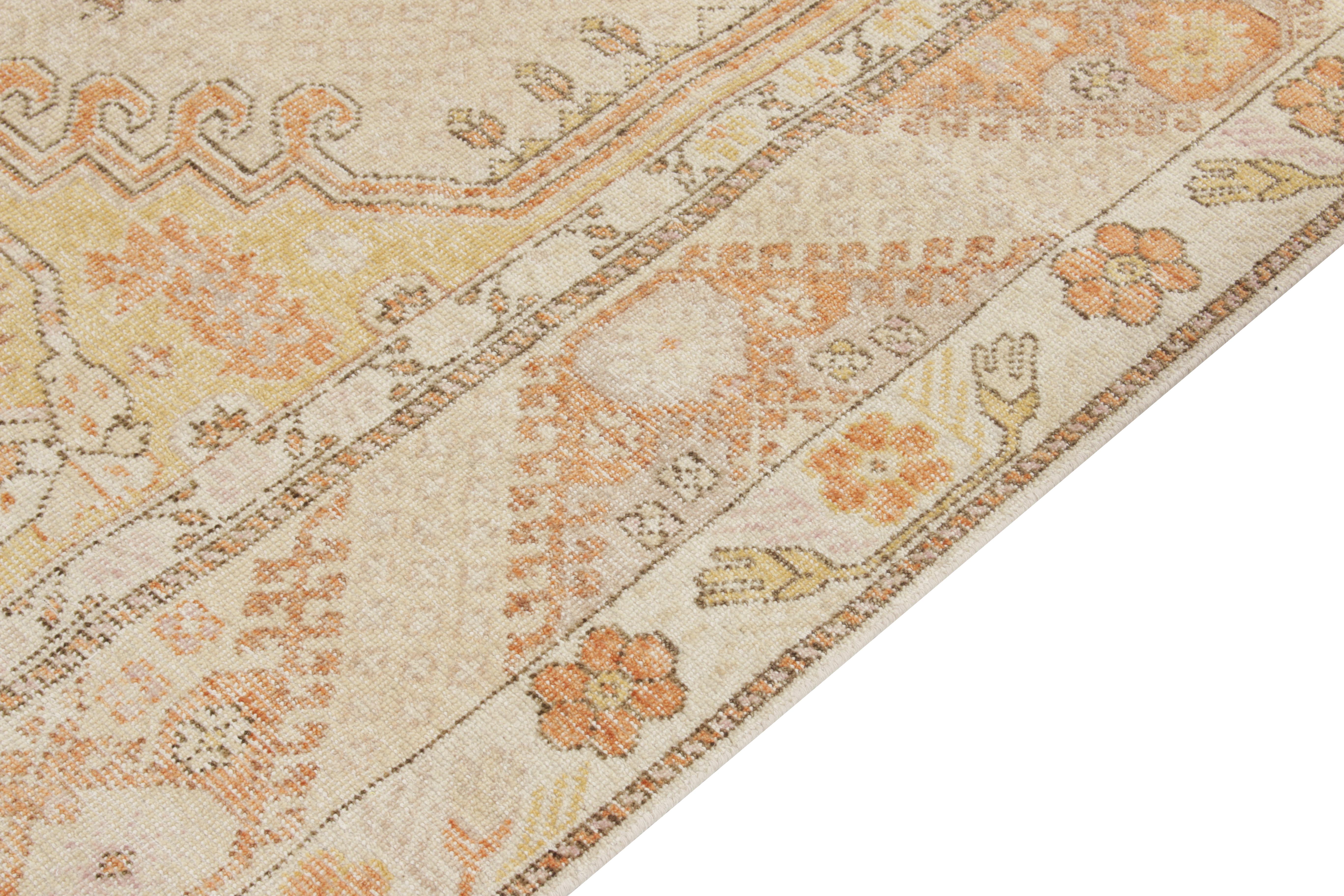 Indian Rug & Kilim's Distressed Classic Style Rug in Cream, Orange Medallion Pattern For Sale