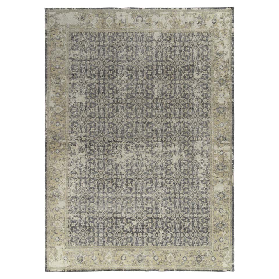 Rug and Kilim’s Classic Style Rug in Silver-Gray, Blue and Beige Floral ...