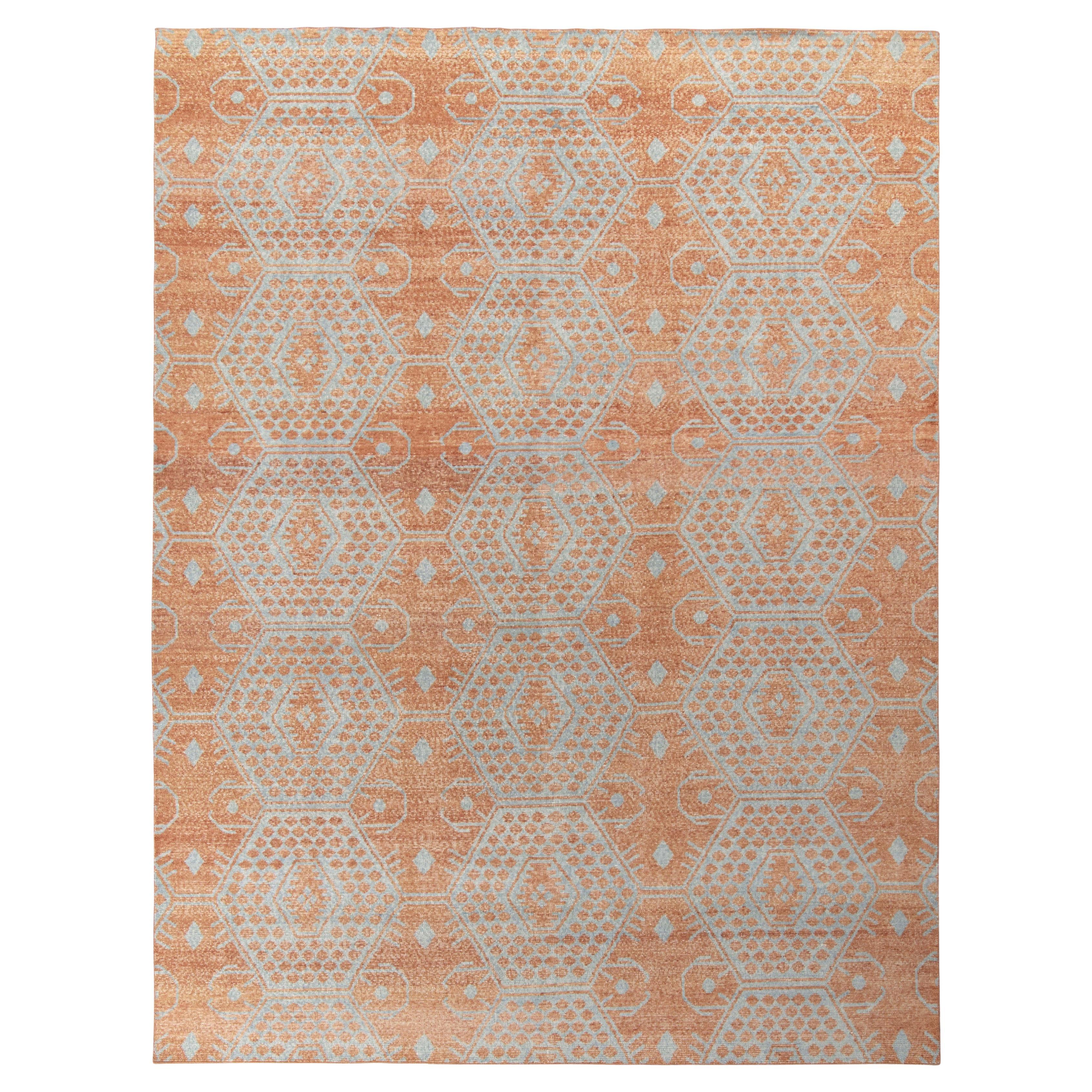 Teppich & Kilims Distressed im klassischen Stil in Orange, Blau mit geometrischem Muster