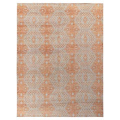Rug & Kilim’s Distressed Classic Style Rug in Orange, Blue Geometric Pattern