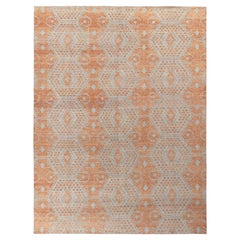 Rug & Kilim’s Distressed Classic Style Rug in Orange, Blue Geometric Pattern