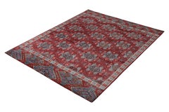 Rug & Kilim’s Distressed Classic Style Rug in Red and Blue Geometric Pattern