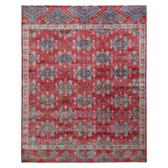 Rug & Kilim’s Distressed Classic Style Rug in Red and Blue Geometric Pattern