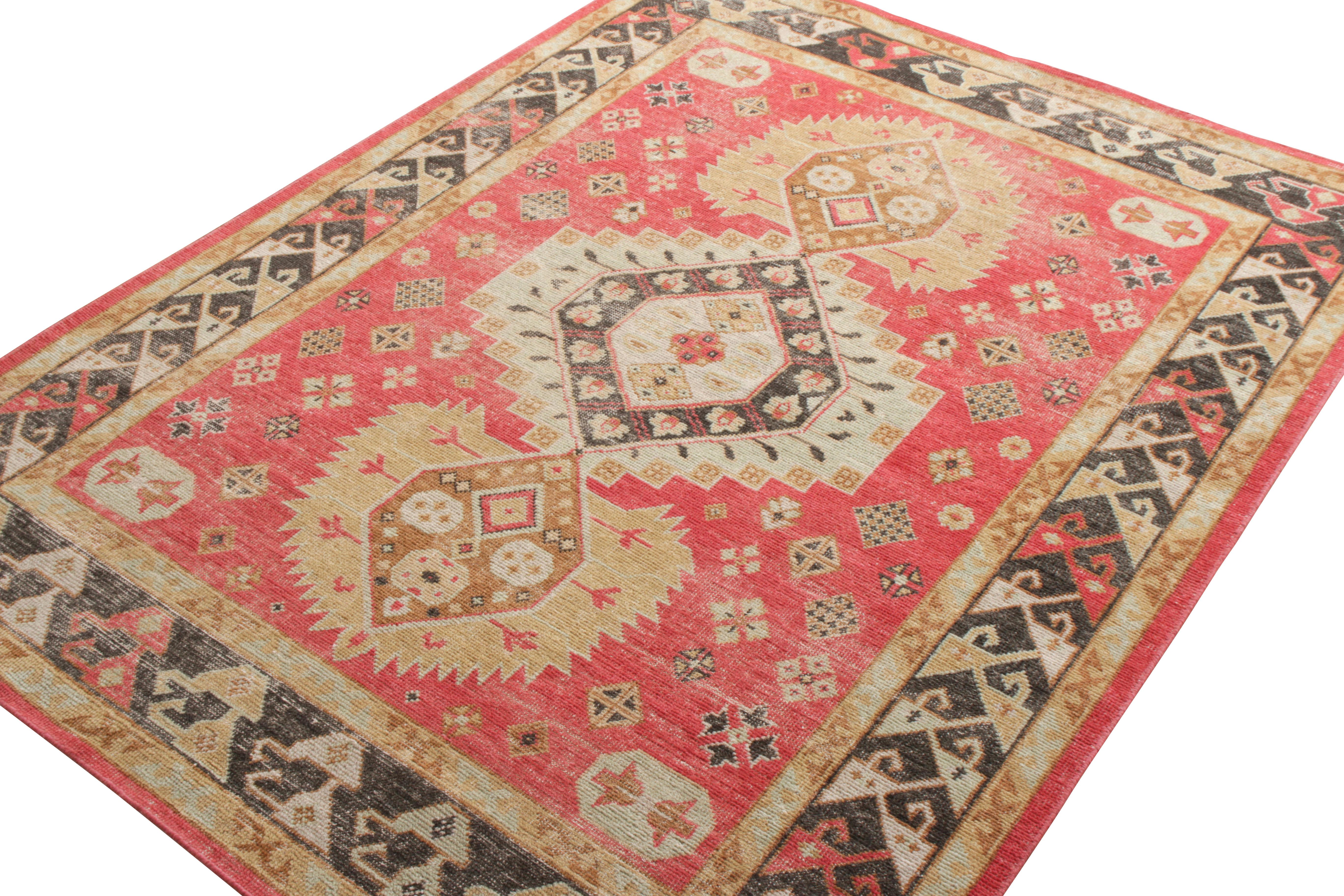Tribal Rug & Kilim’s Distressed Classic Style Rug in Red, Beige-Brown Medallion Pattern For Sale