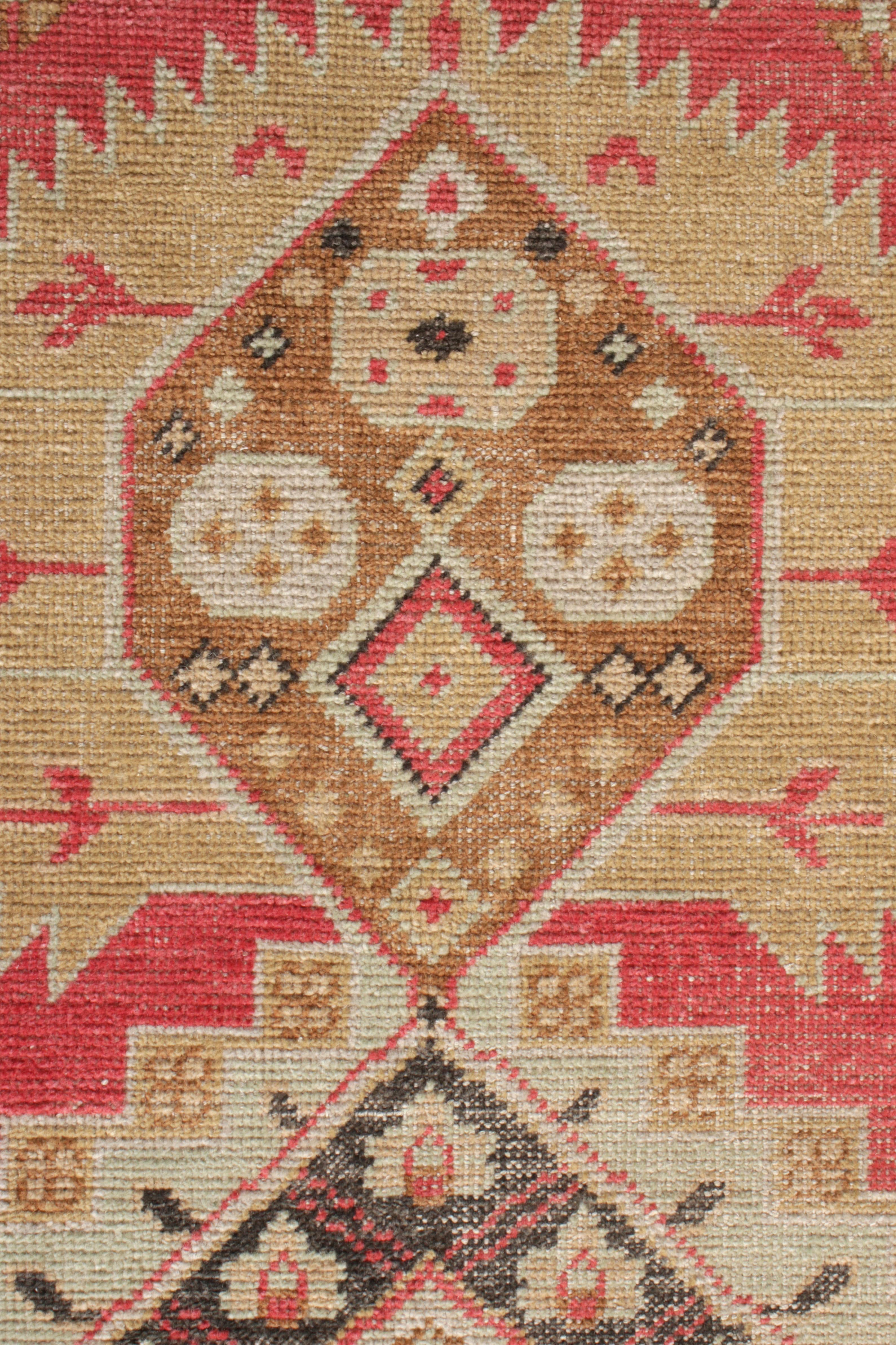 Indian Rug & Kilim’s Distressed Classic Style Rug in Red, Beige-Brown Medallion Pattern For Sale