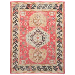 Rug & Kilim's Distressed Classic Style Rug in Red, Beige-Brown Medallion Motif