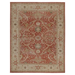 Rug & Kilim: Tappeto in stile classico invecchiato in rosso con motivi floreali beige