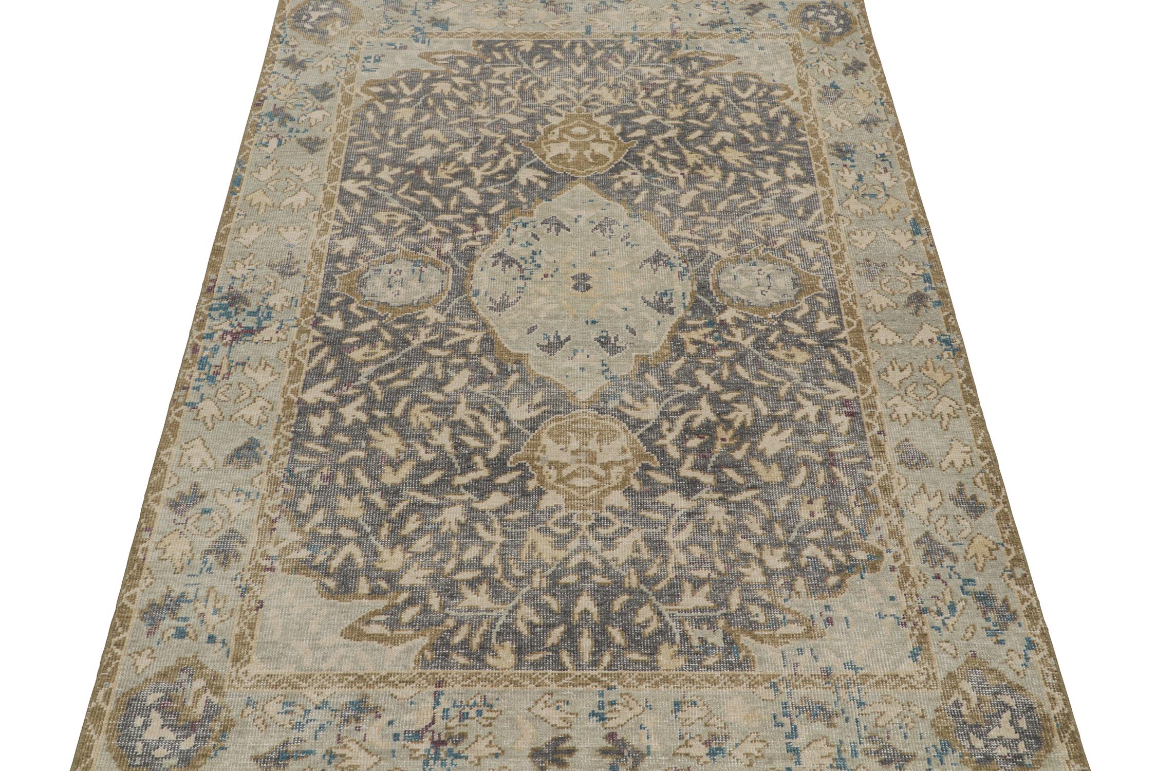 Indian Rug & Kilim’s Distressed Classic Style Rug with Ice Blue Medallion Pattern For Sale