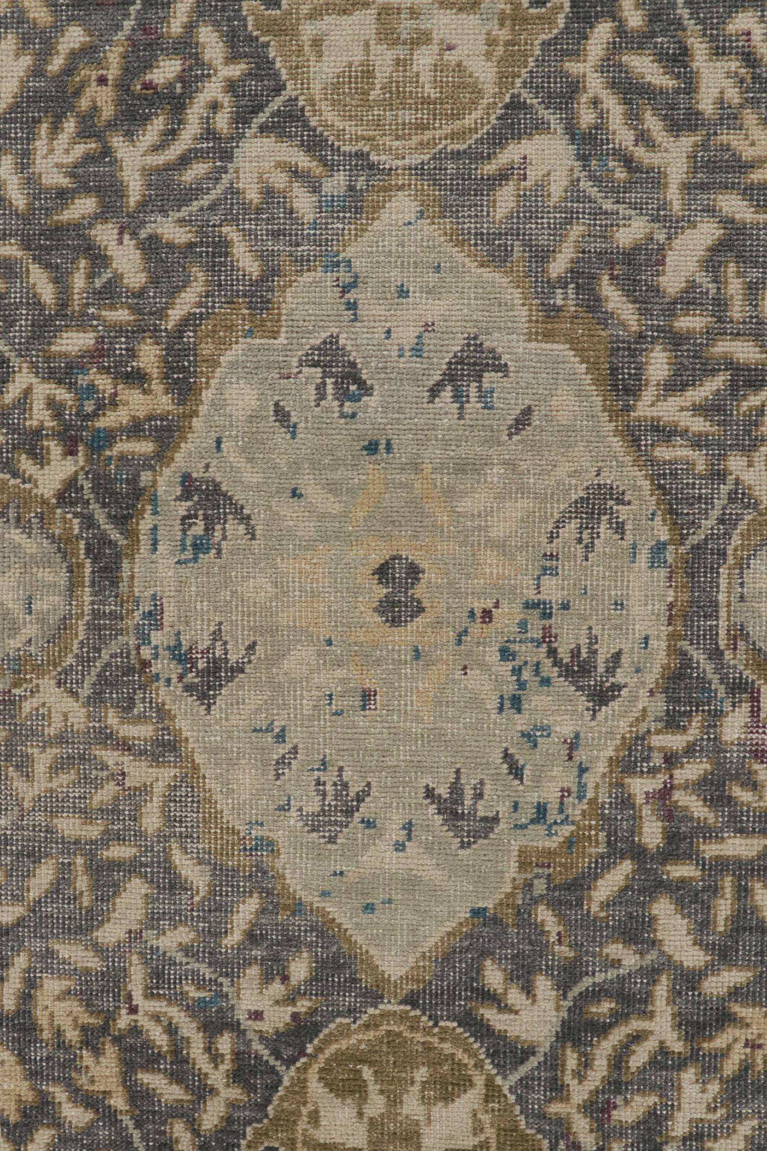 Contemporary Rug & Kilim’s Distressed Classic Style Rug with Ice Blue Medallion Pattern For Sale