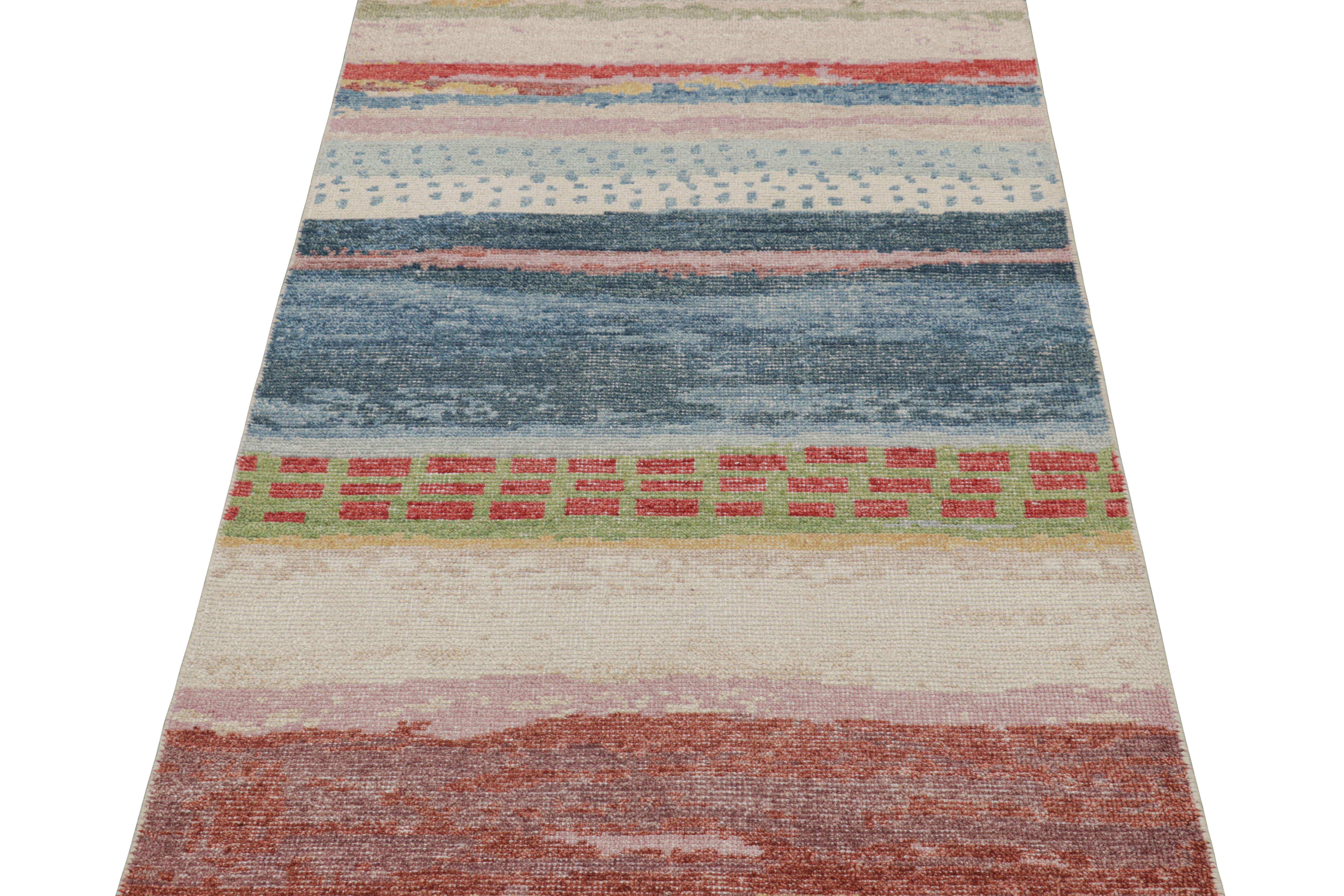 Indian Rug & Kilim’s Distressed Contemporary Abstract Art Rug in Polychromatic Pattern For Sale