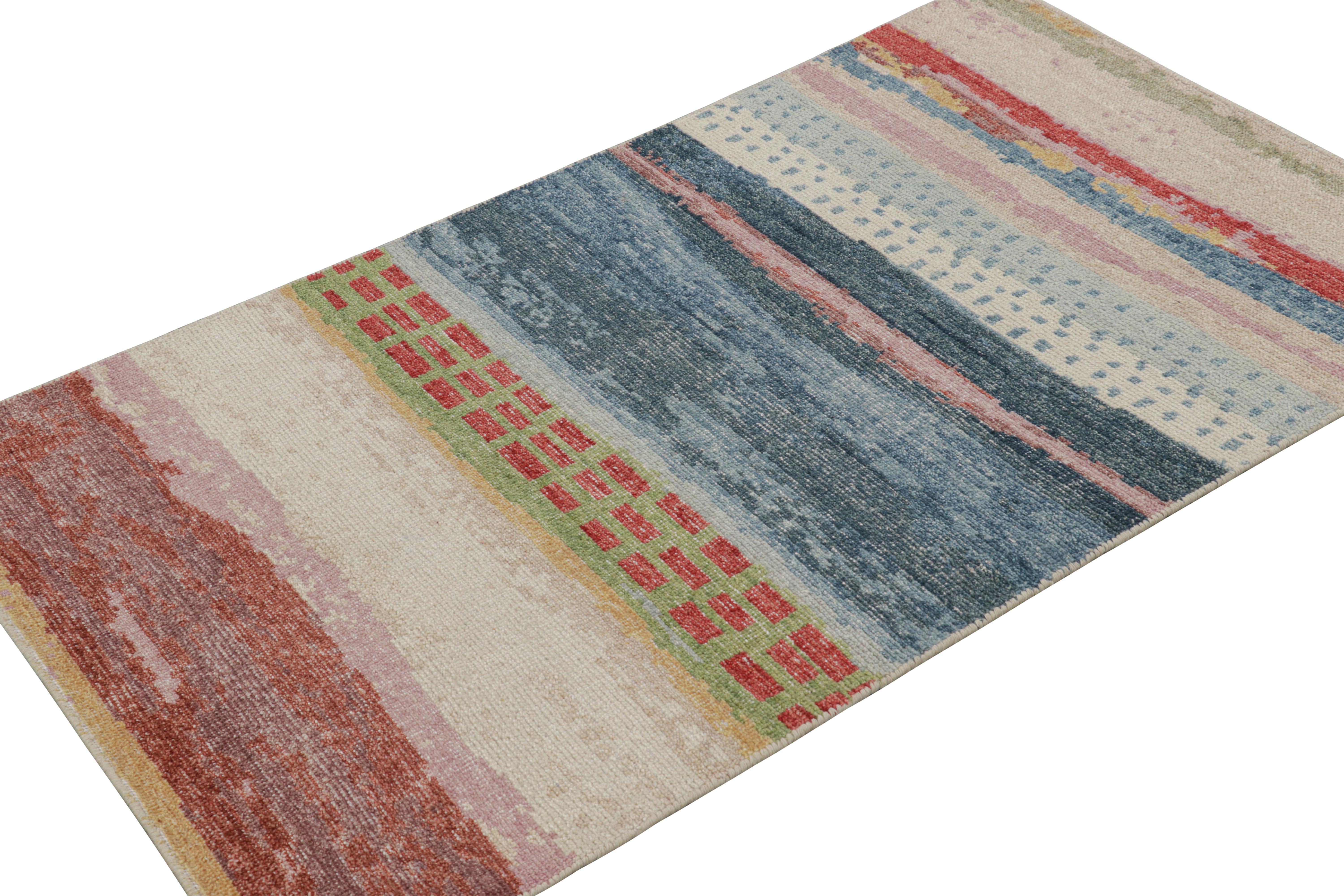 Hand-Knotted Rug & Kilim’s Distressed Contemporary Abstract Art Rug in Polychromatic Pattern For Sale
