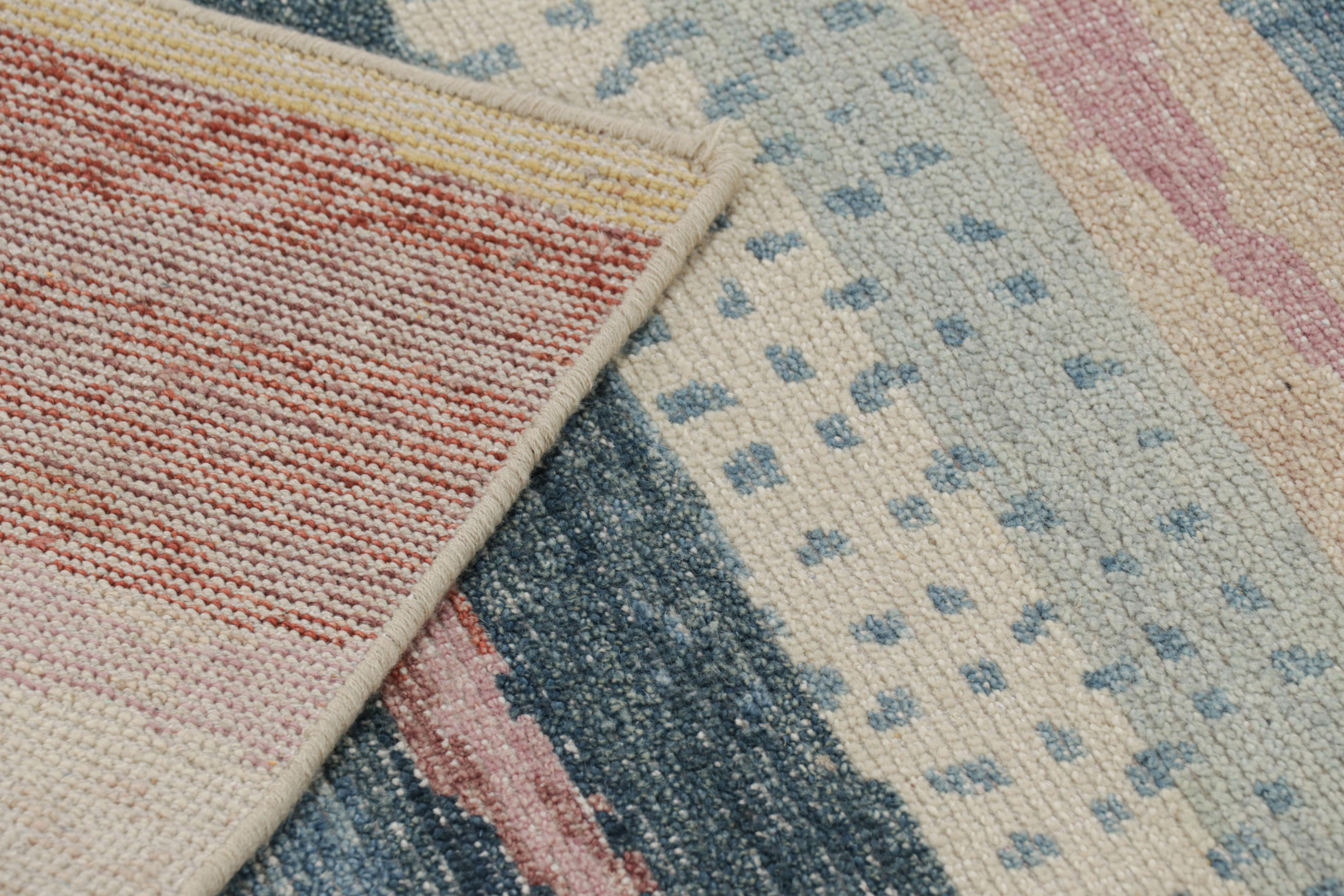 Wool Rug & Kilim’s Distressed Contemporary Abstract Art Rug in Polychromatic Pattern For Sale