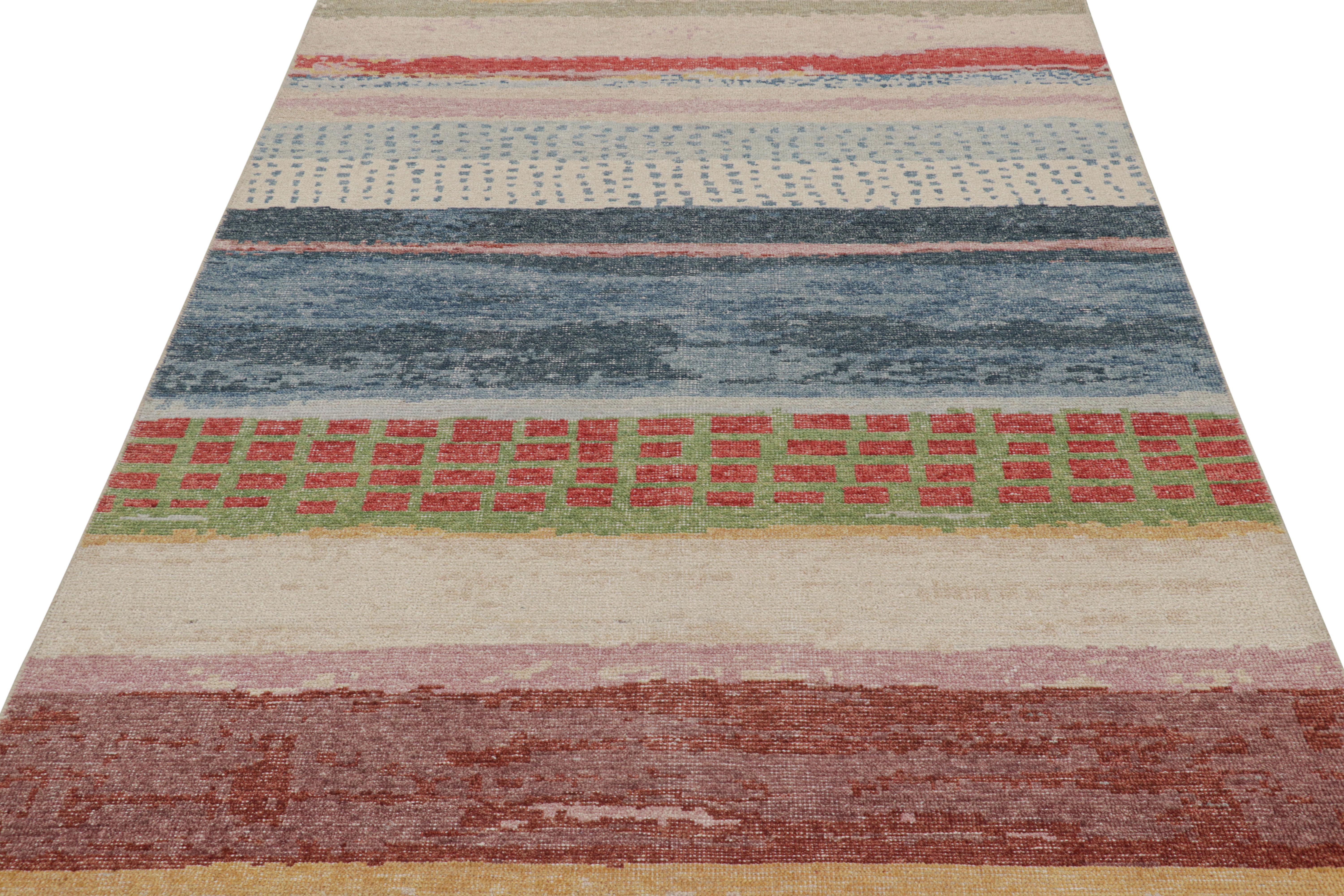Indian Rug & Kilim’s Distressed Contemporary Abstract Art Rug in Polychromatic Patterns For Sale