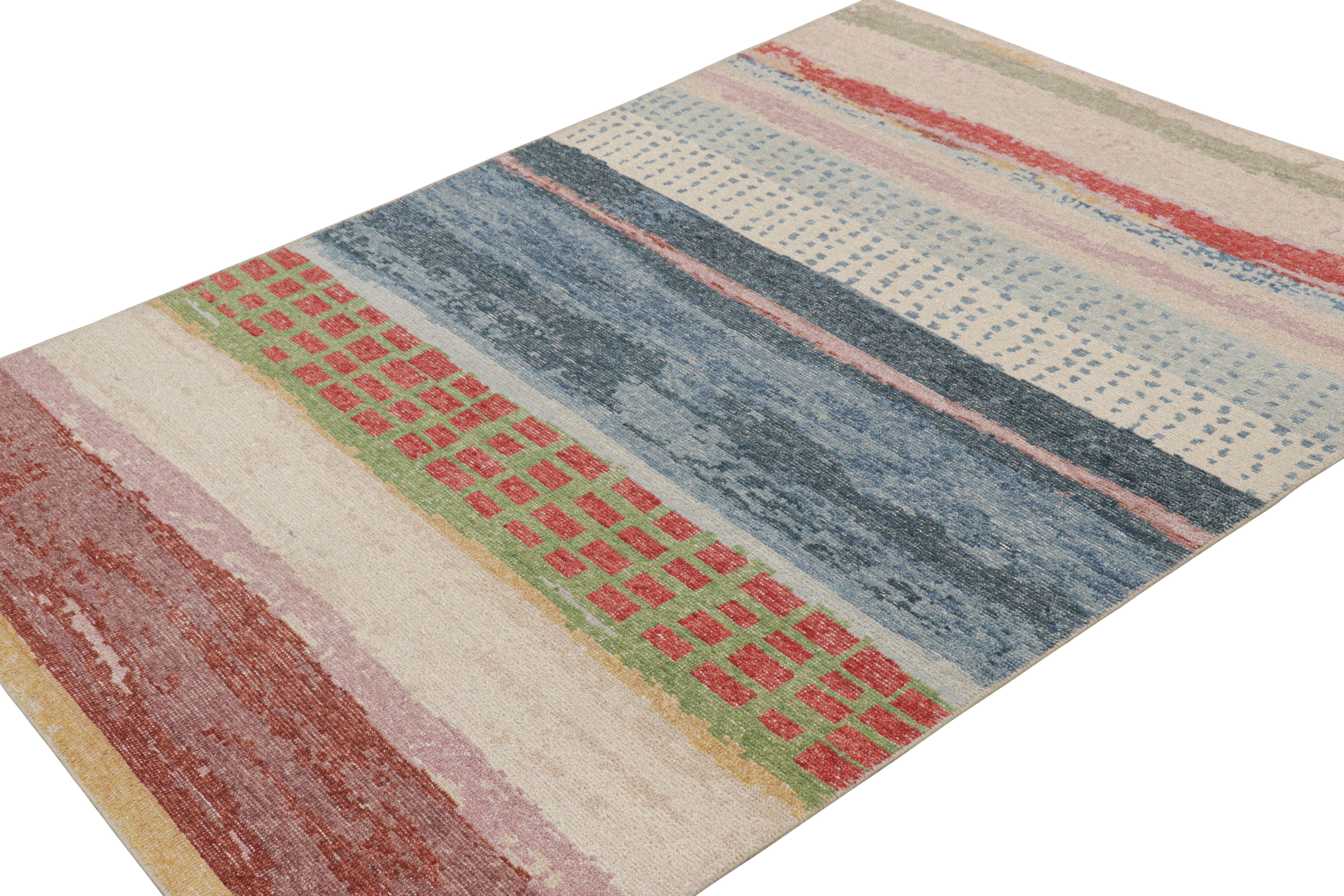 Hand-Knotted Rug & Kilim’s Distressed Contemporary Abstract Art Rug in Polychromatic Patterns For Sale