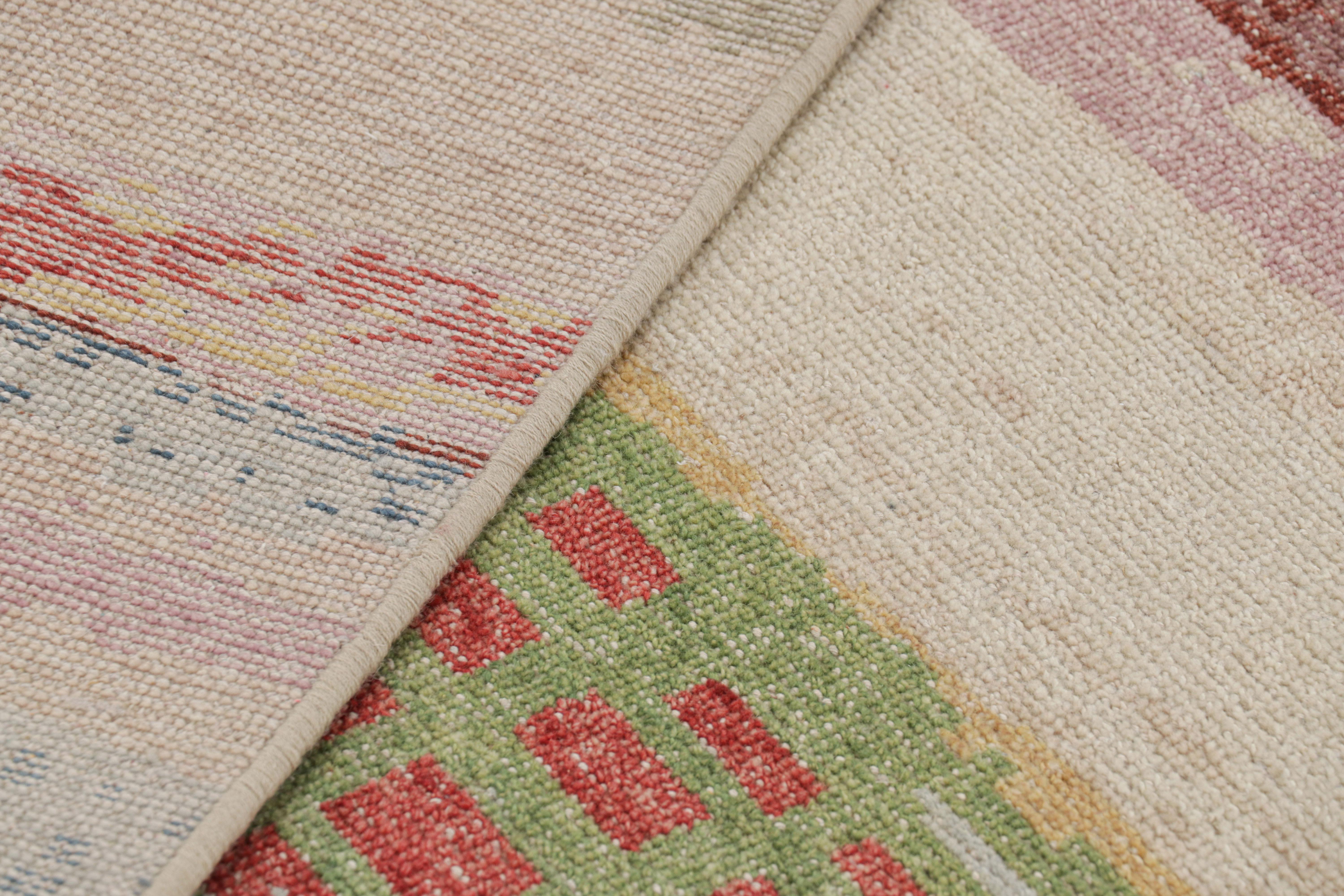 Wool Rug & Kilim’s Distressed Contemporary Abstract Art Rug in Polychromatic Patterns For Sale