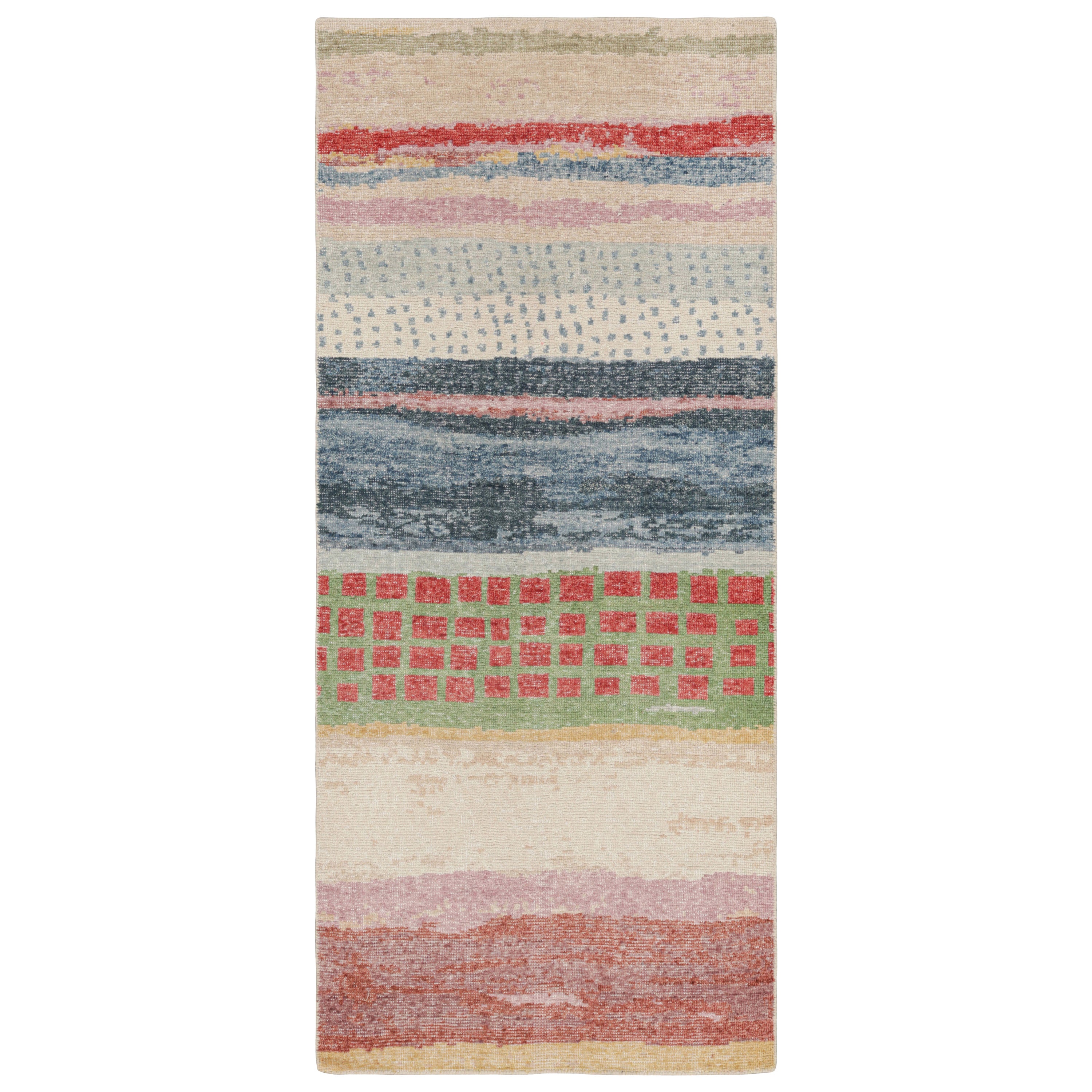 Rug & Kilim's Distressed Contemporary Abstract Runner in polychromen Mustern