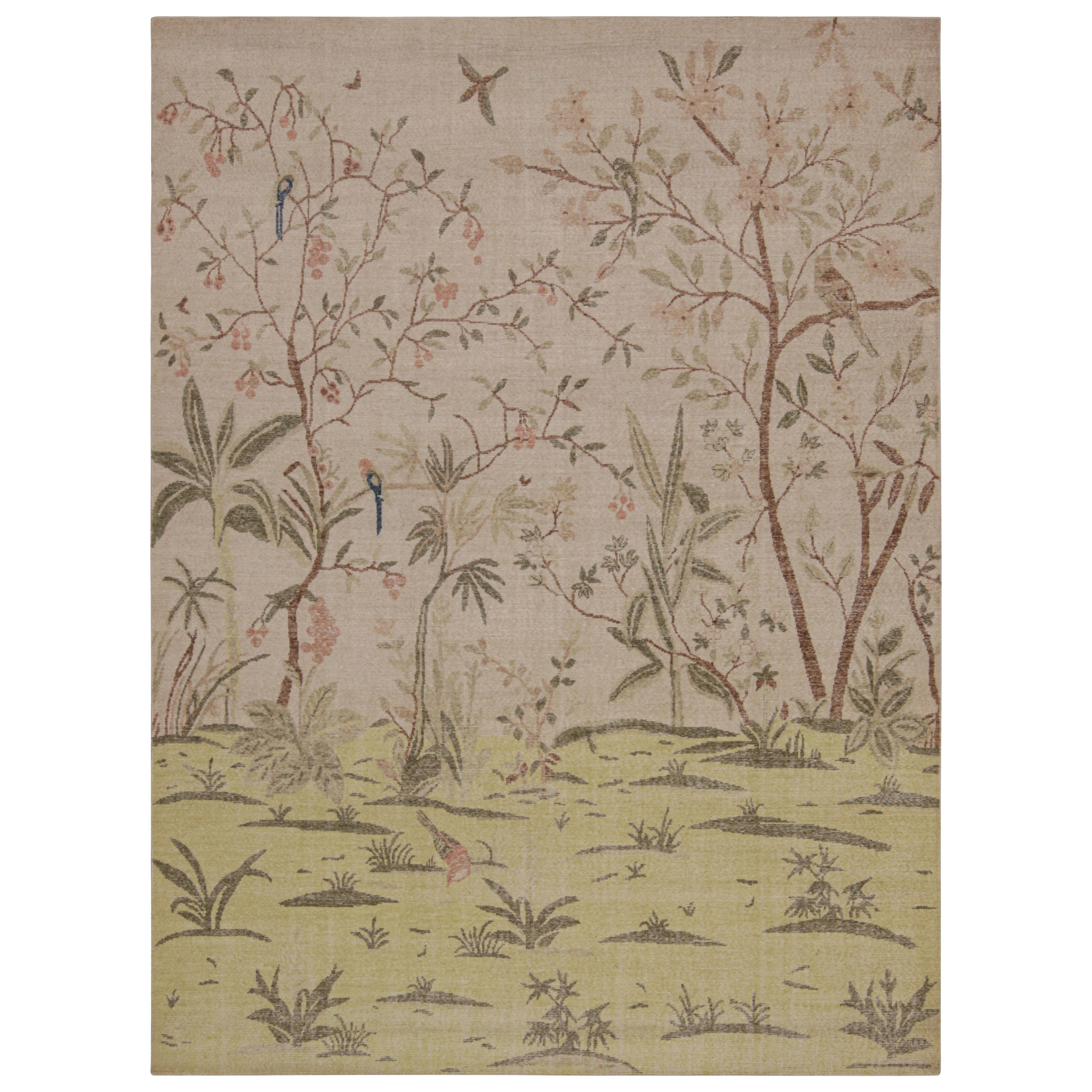 Rug 
Kilim
s Distressed Contemporary Pictorial Rug in Beige-Braun und Grün